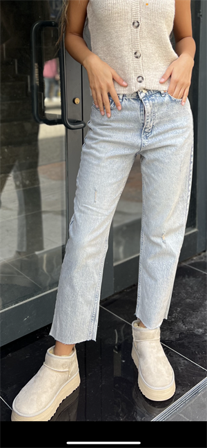 Yıpratmalı Mom Jean -Açık Mavi