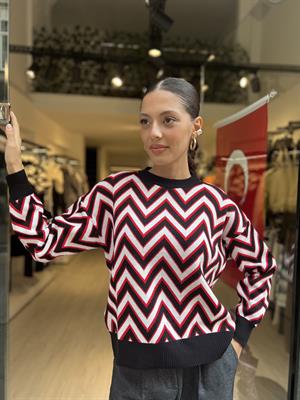 Zigzak Desen Kazak-Kırmızı