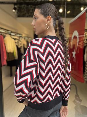 Zigzak Desen Kazak-Kırmızı