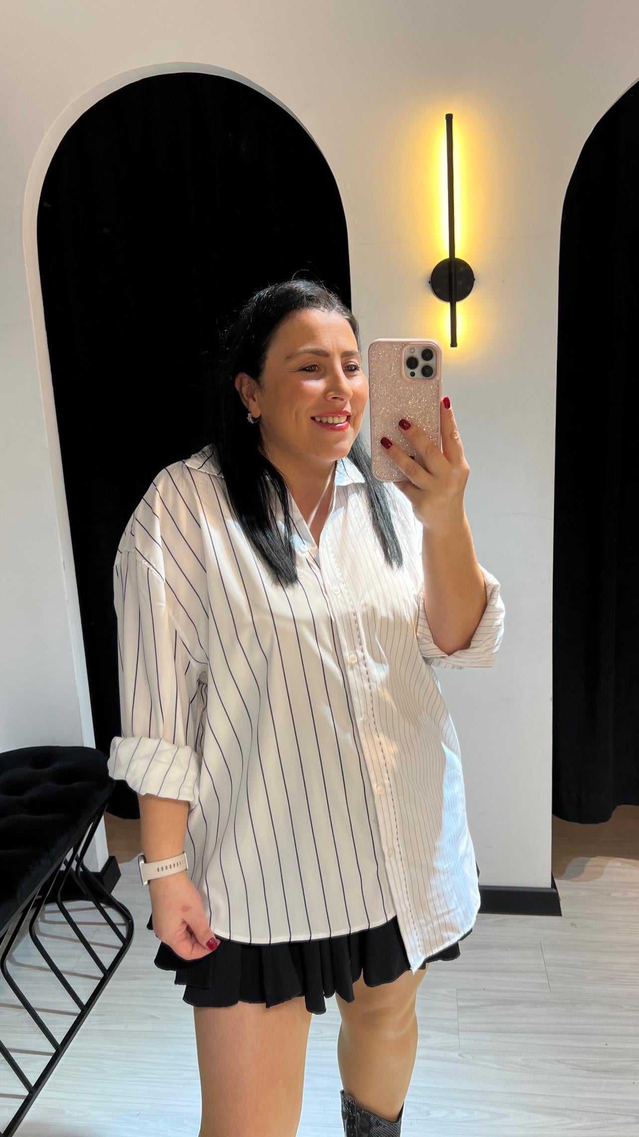 Aywe Çizgili Gömlek-Beyaz