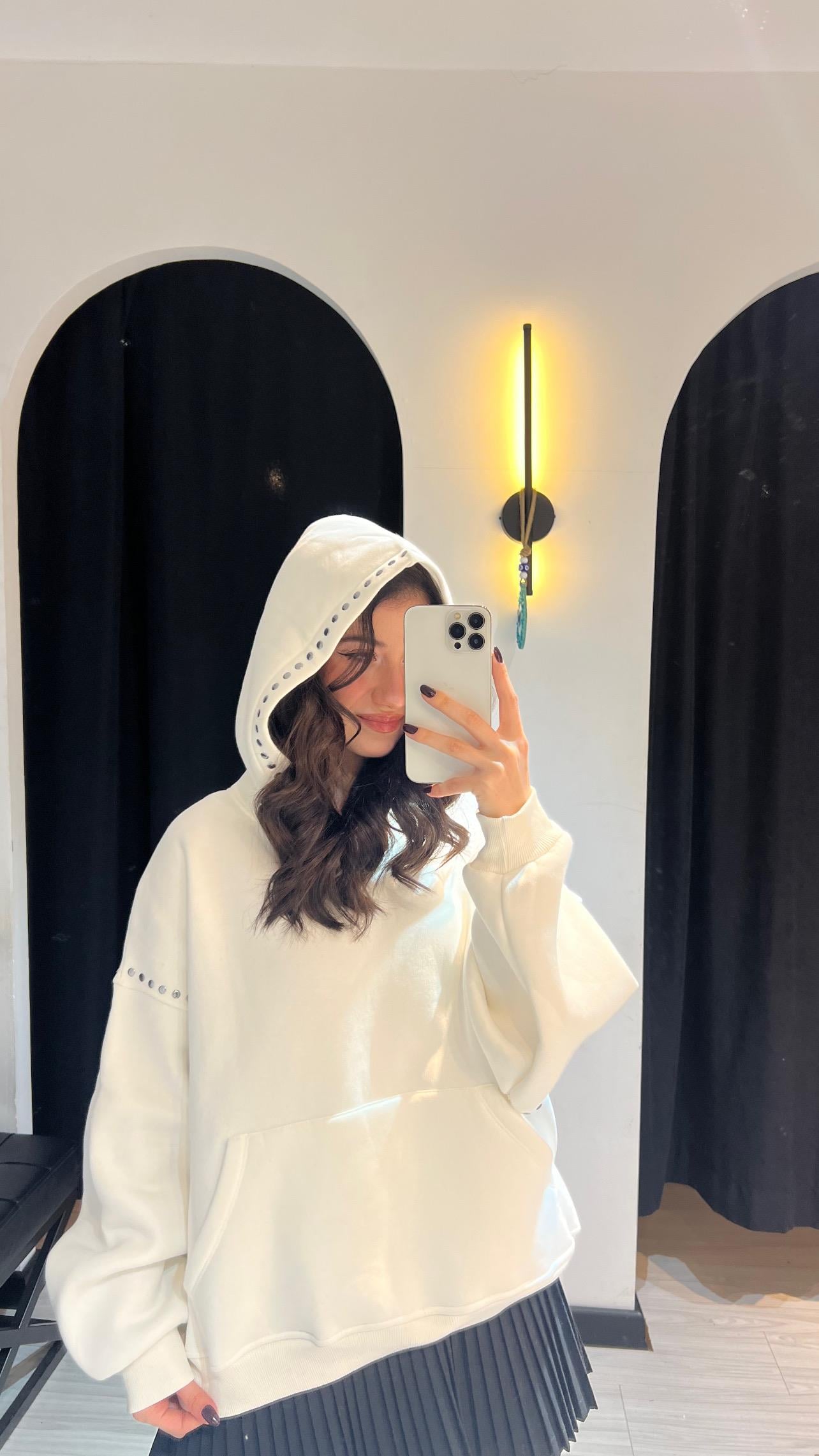 Chm Zımba Detaylı Sweat-Beyaz