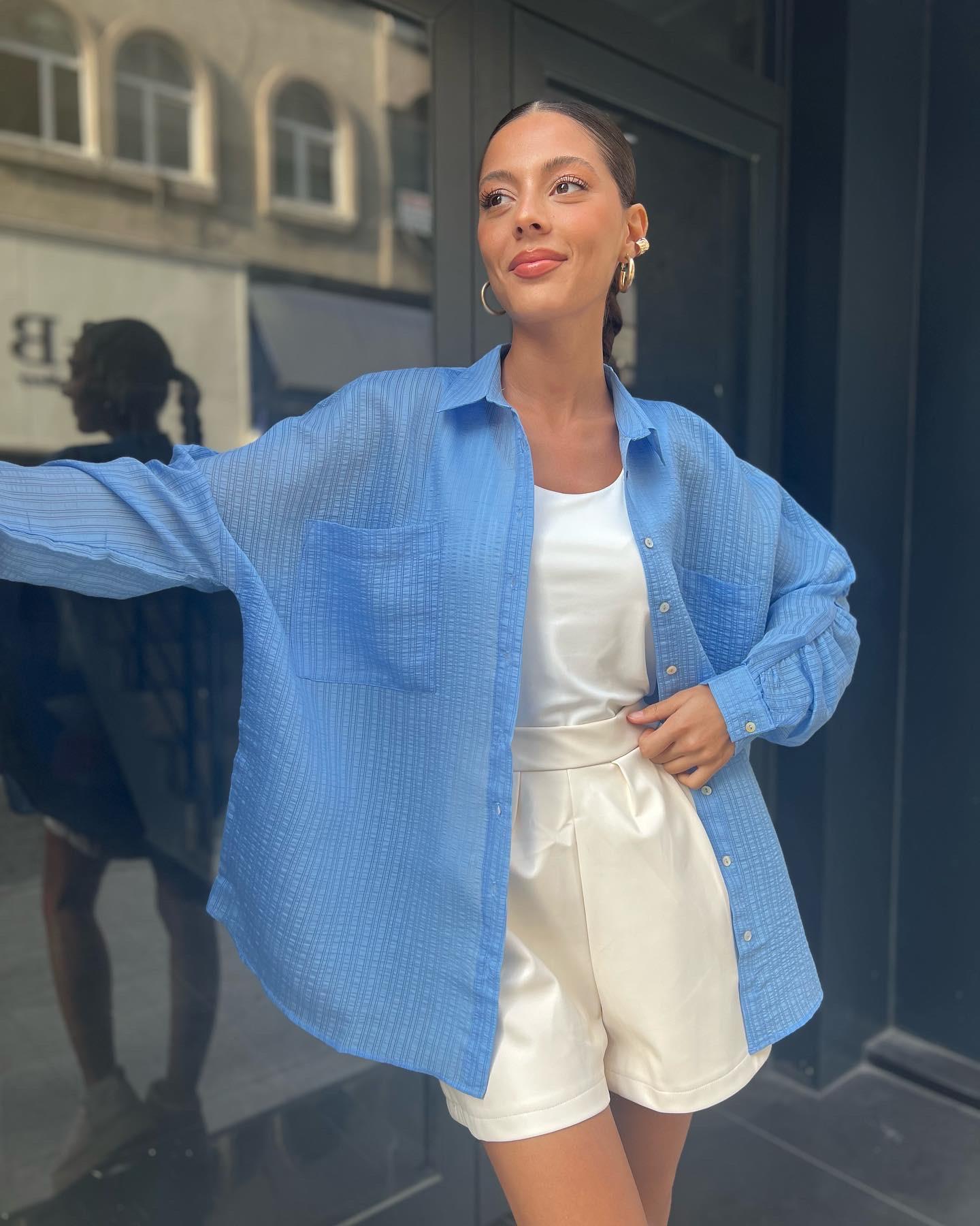 Desenli Gömlek -Mavi