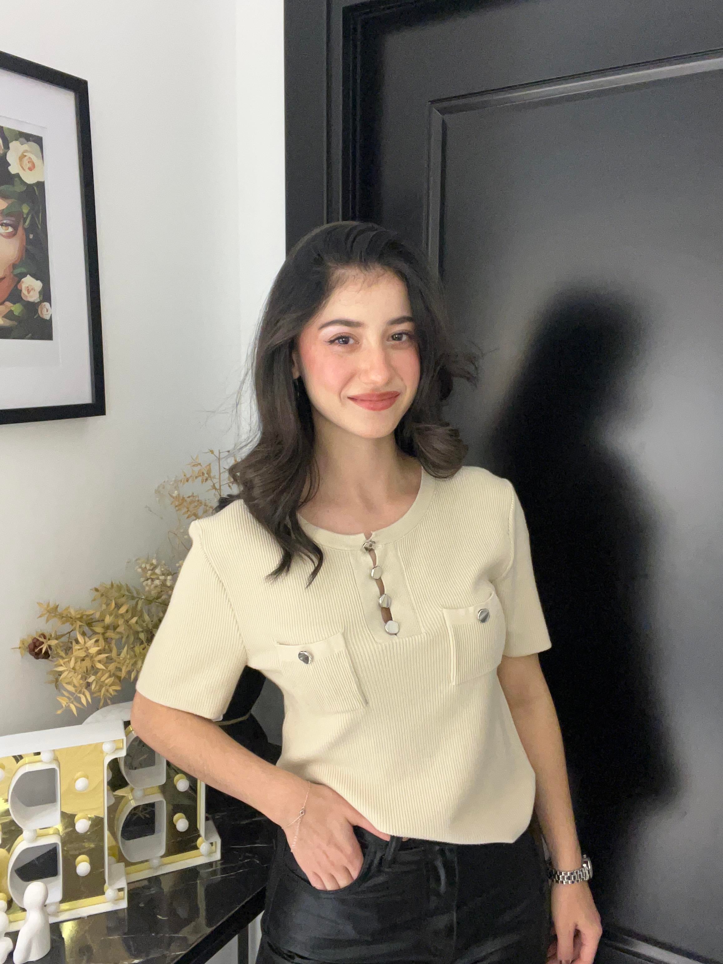 Dlvn Cepli Düğmeli Triko-Taş