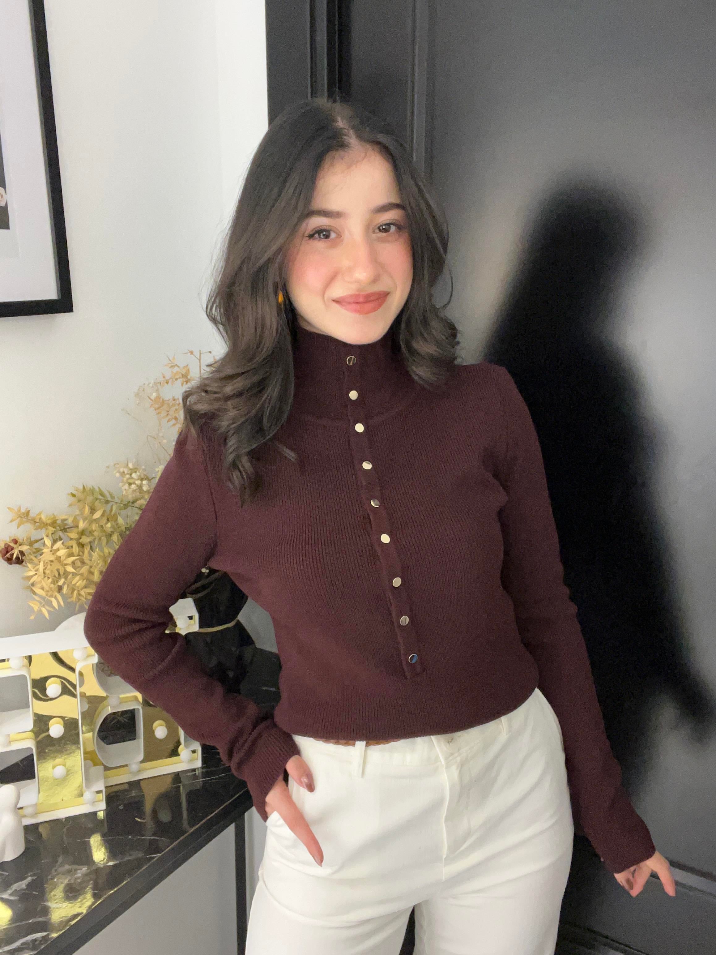 Dlvn Düğmel Triko-Bordo