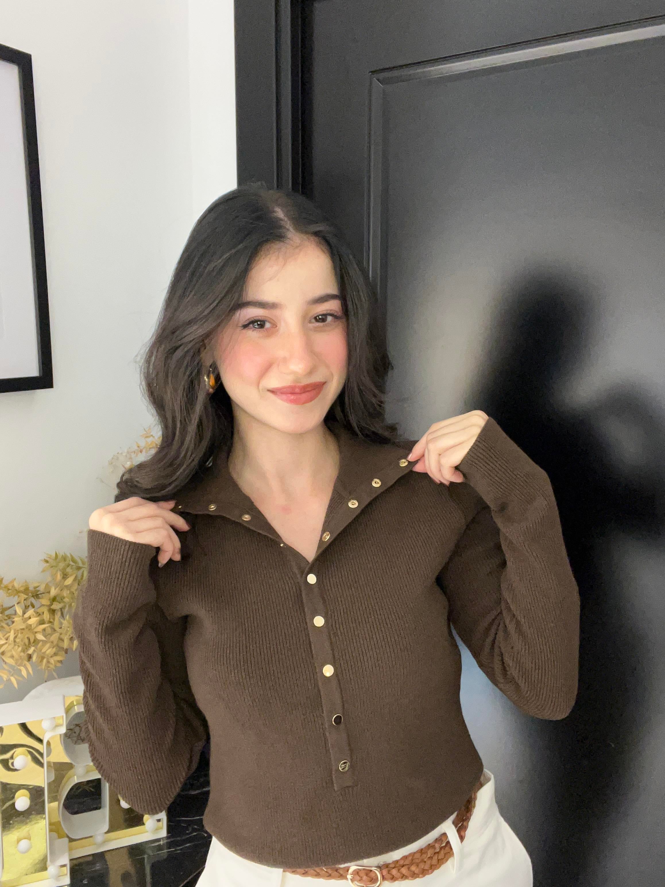 Dlvn Düğmeli Triko-Kahve