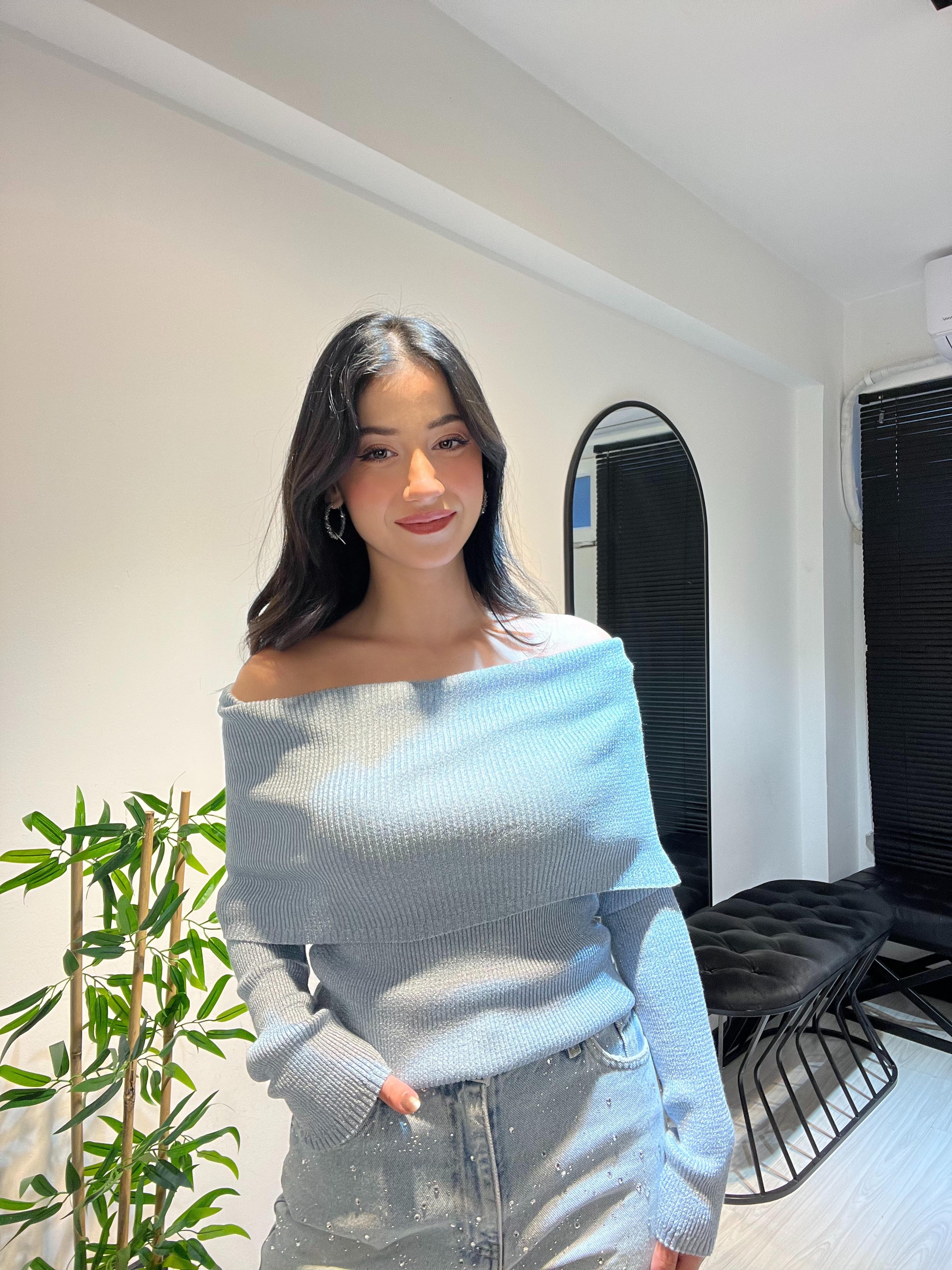 Dlvn Madonna Yaka Triko -Mavi