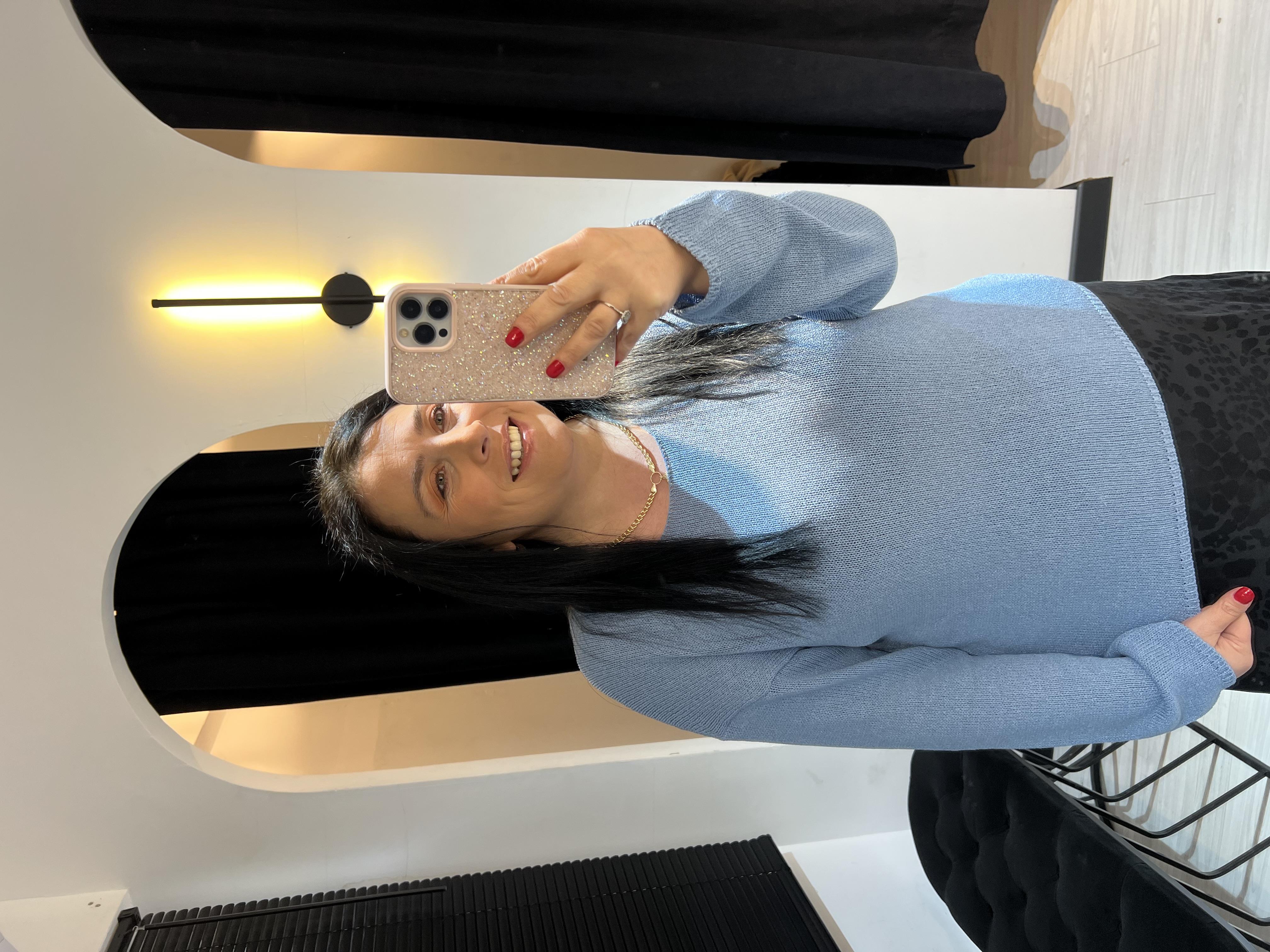 Dlvn Oval Yaka Triko-Mavi