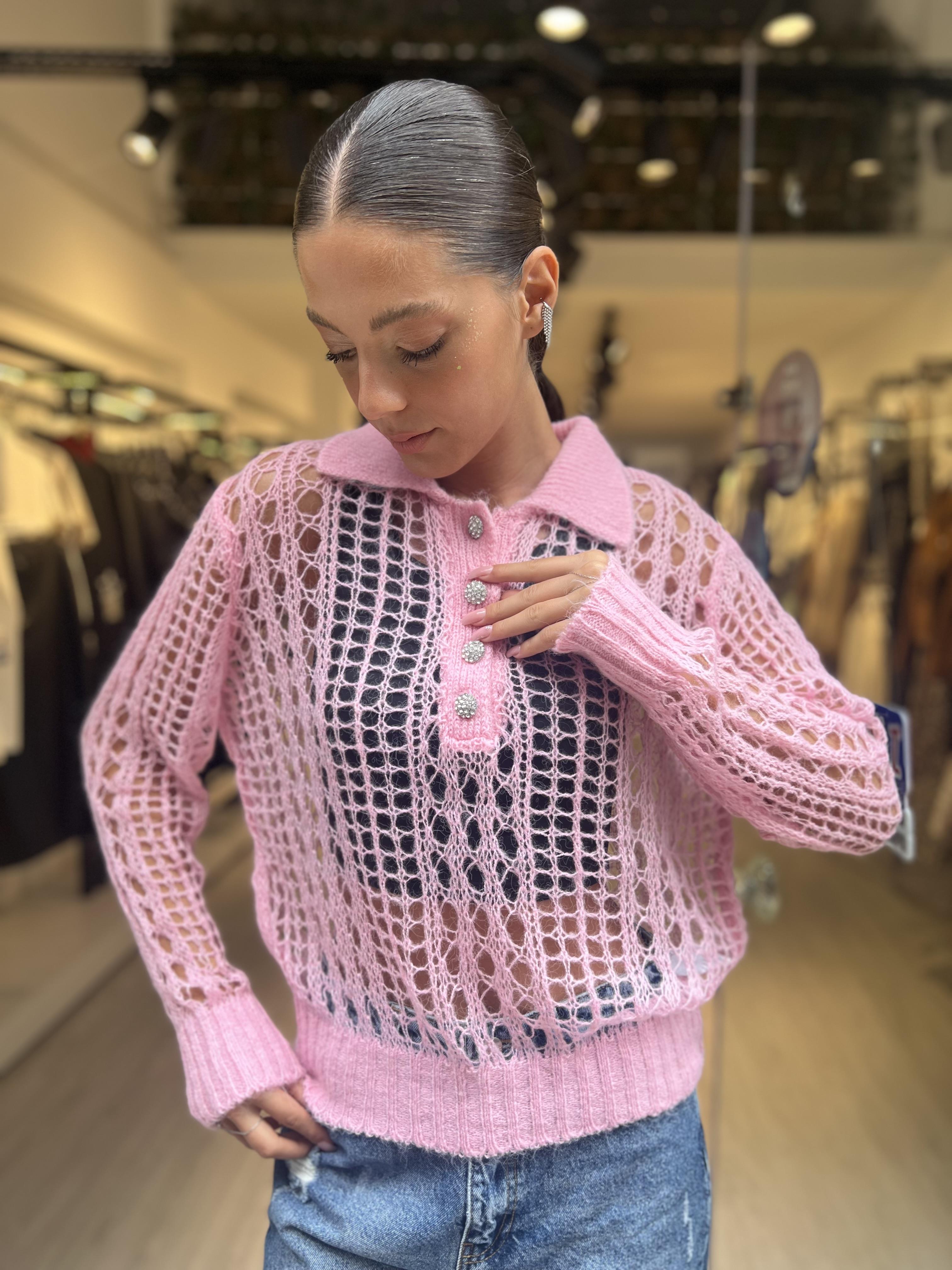 Dlvn Taş Düğmeli Triko-Pembe 