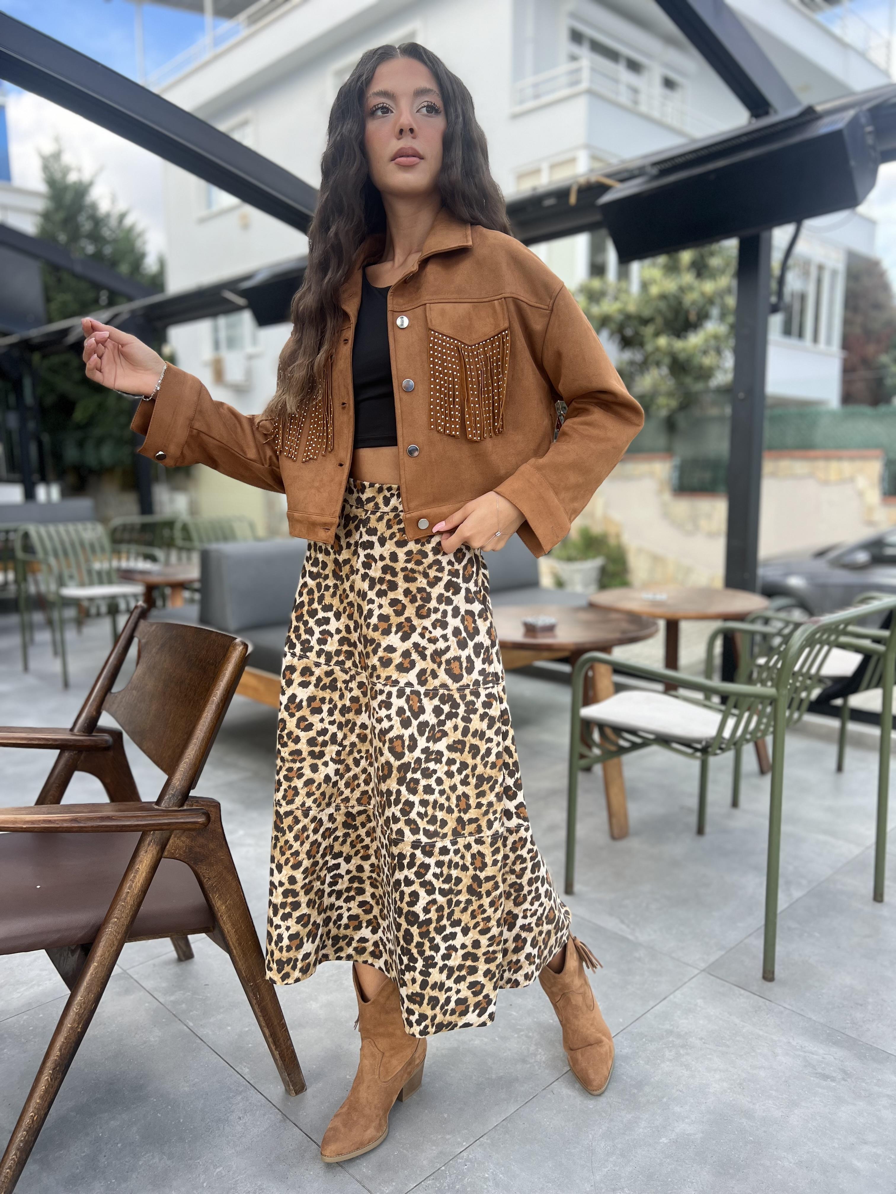 Fırst Leopar Nubuk Etek-Kahve 