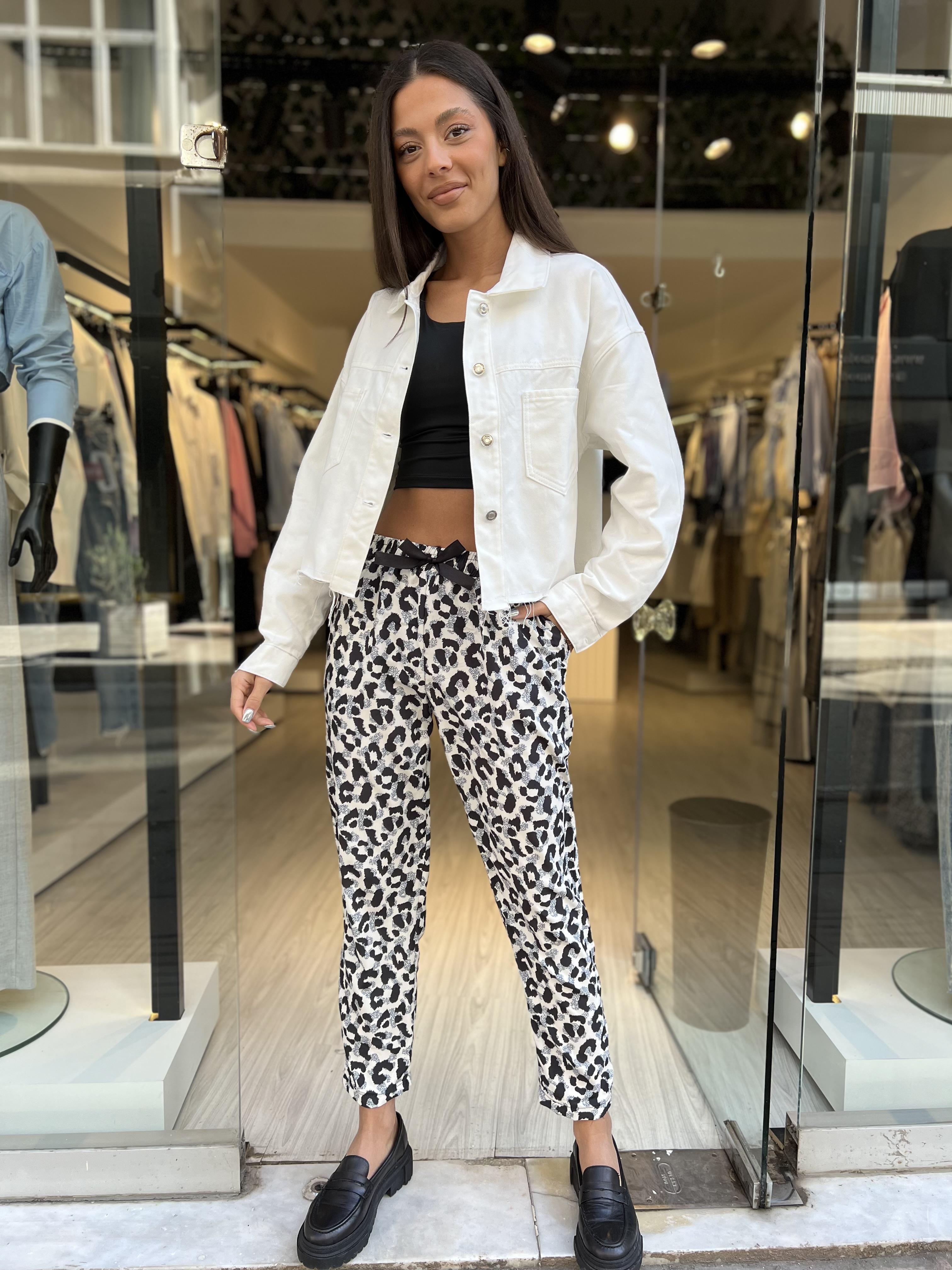 İnce Leopar Pantolon-leopar Bej