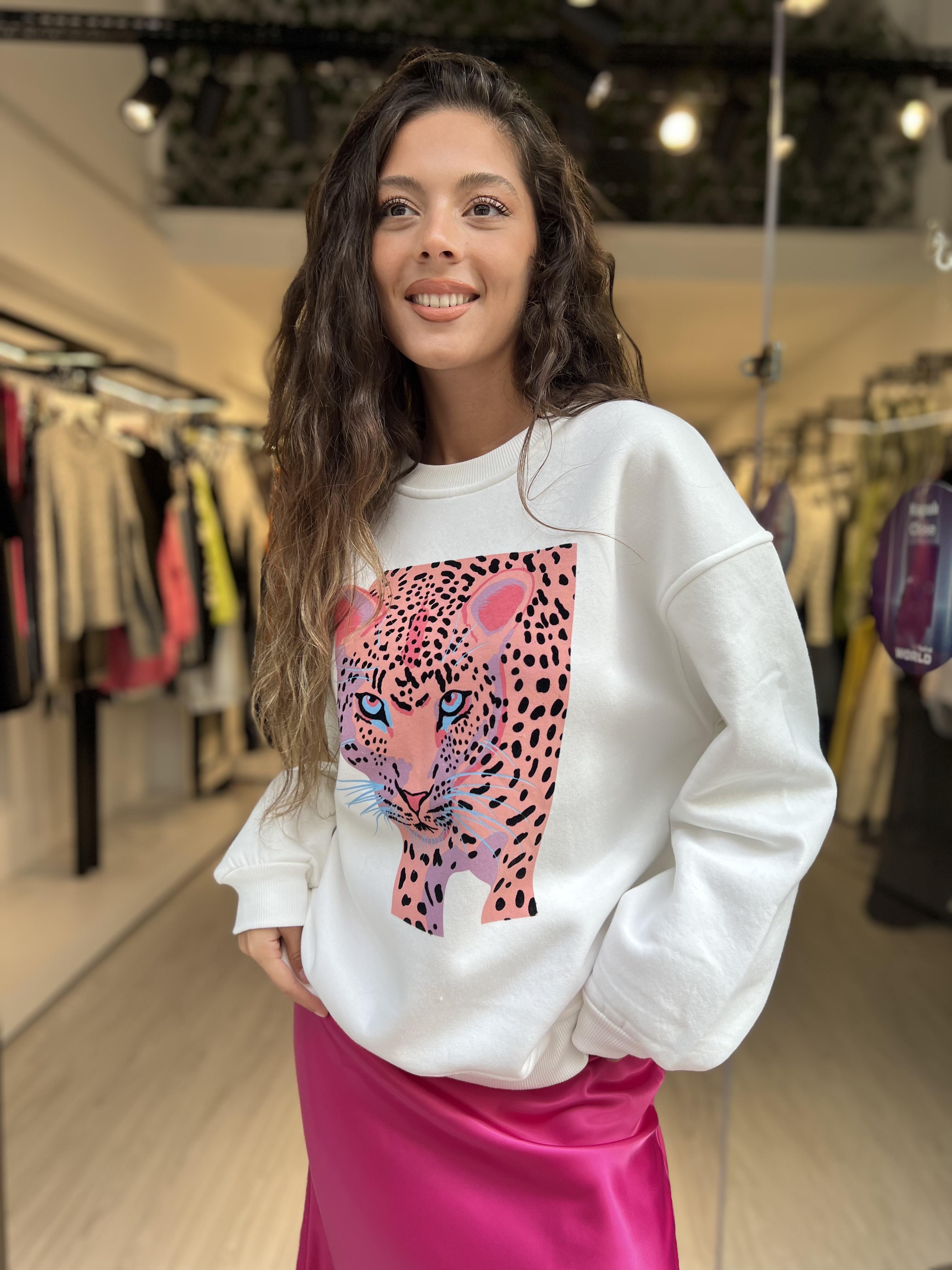 Kaplan Desen Sweat-Beyaz