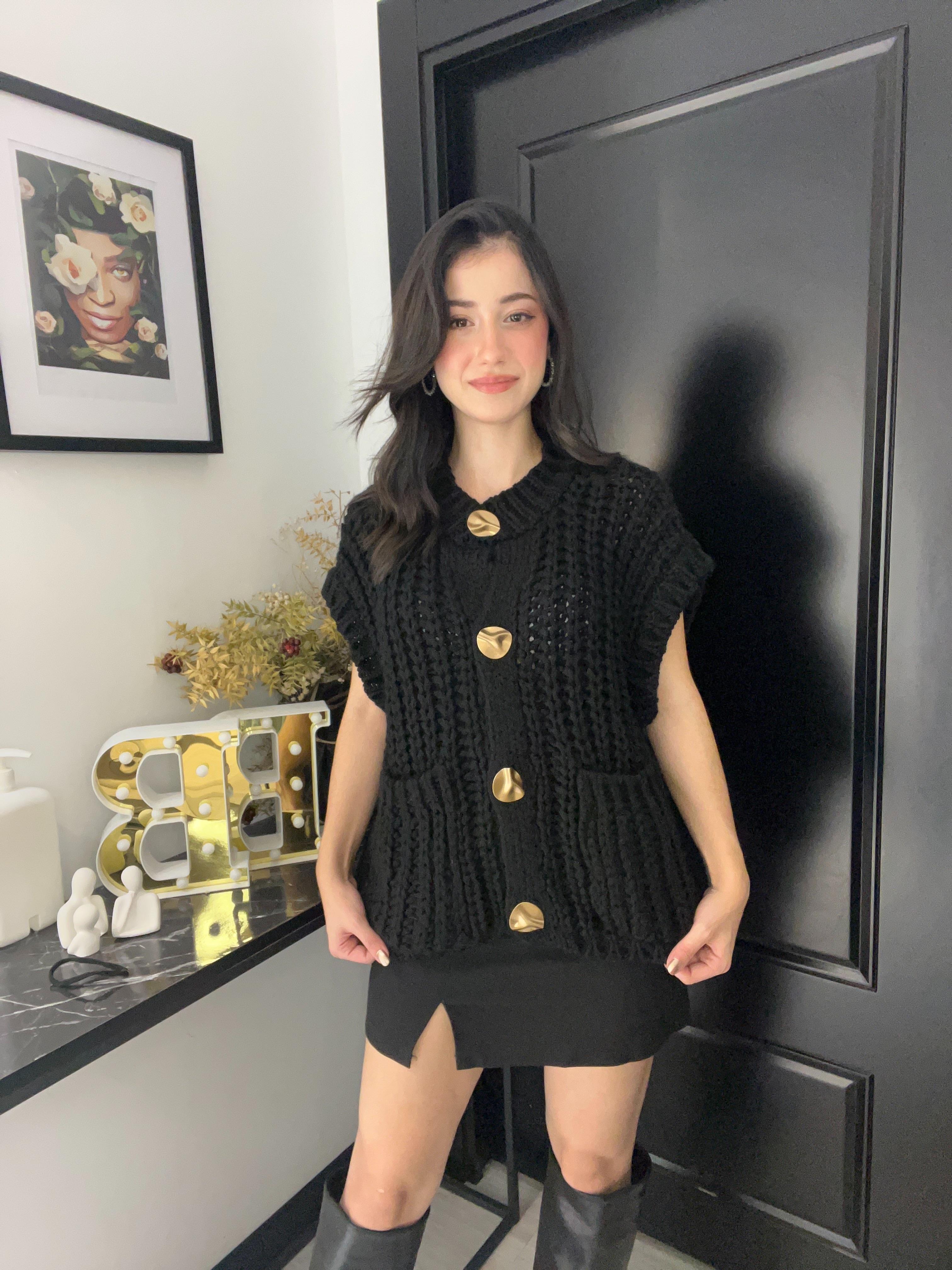 Keyy Kalın Örgü Yelek-Siyah 