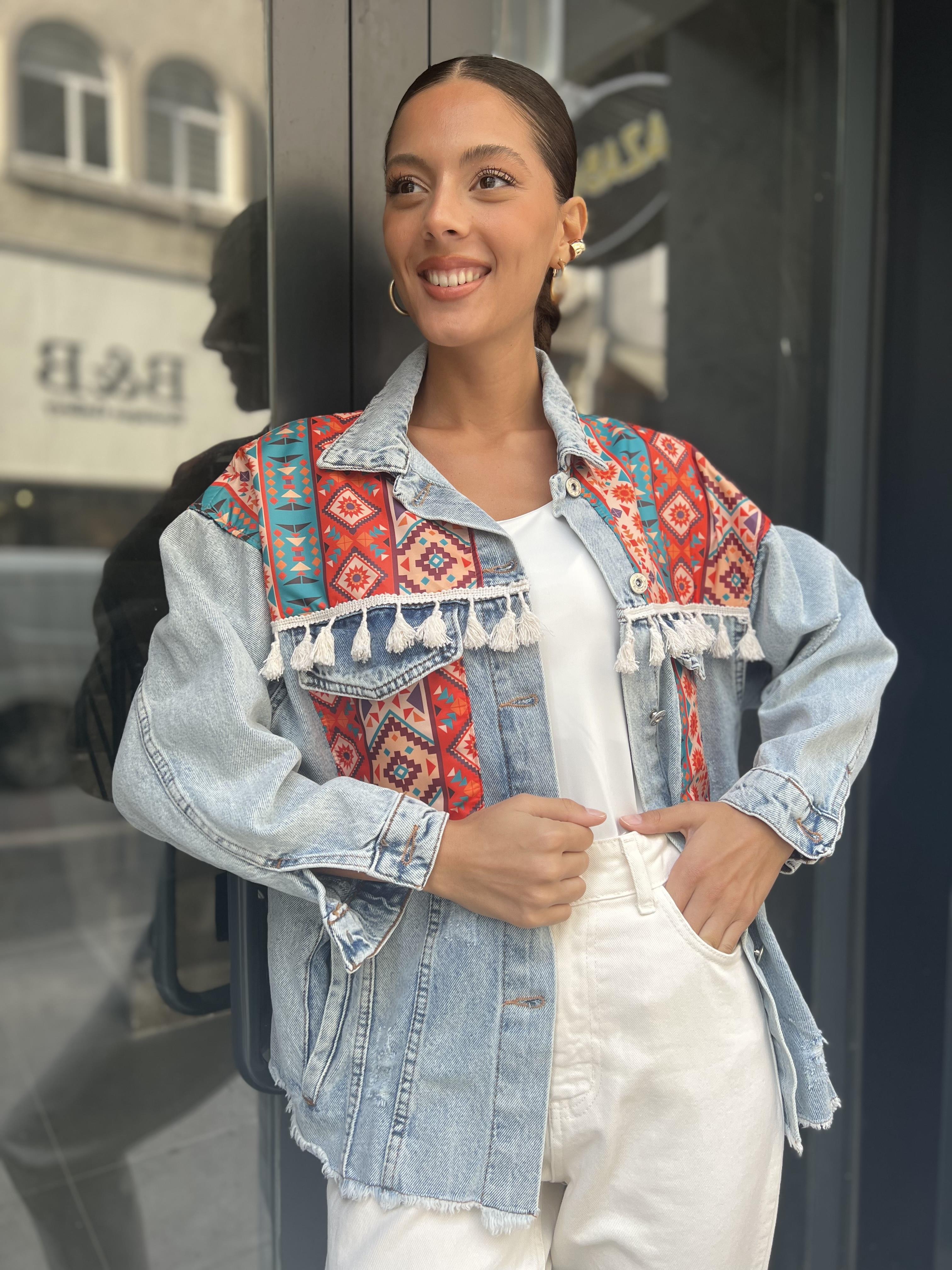 Kilim Desen Kot Ceket-Mavi