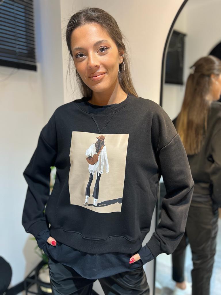 Kız Detay Sweat-Siyah