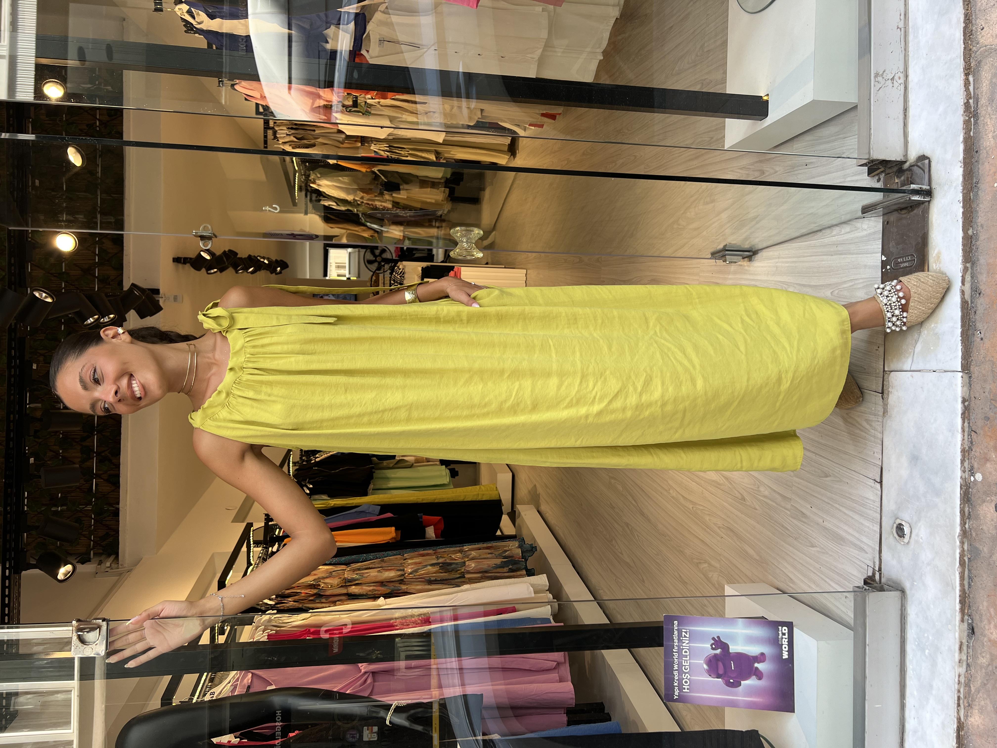 Omuzdan Bağlamalı Elbise-Yeşil