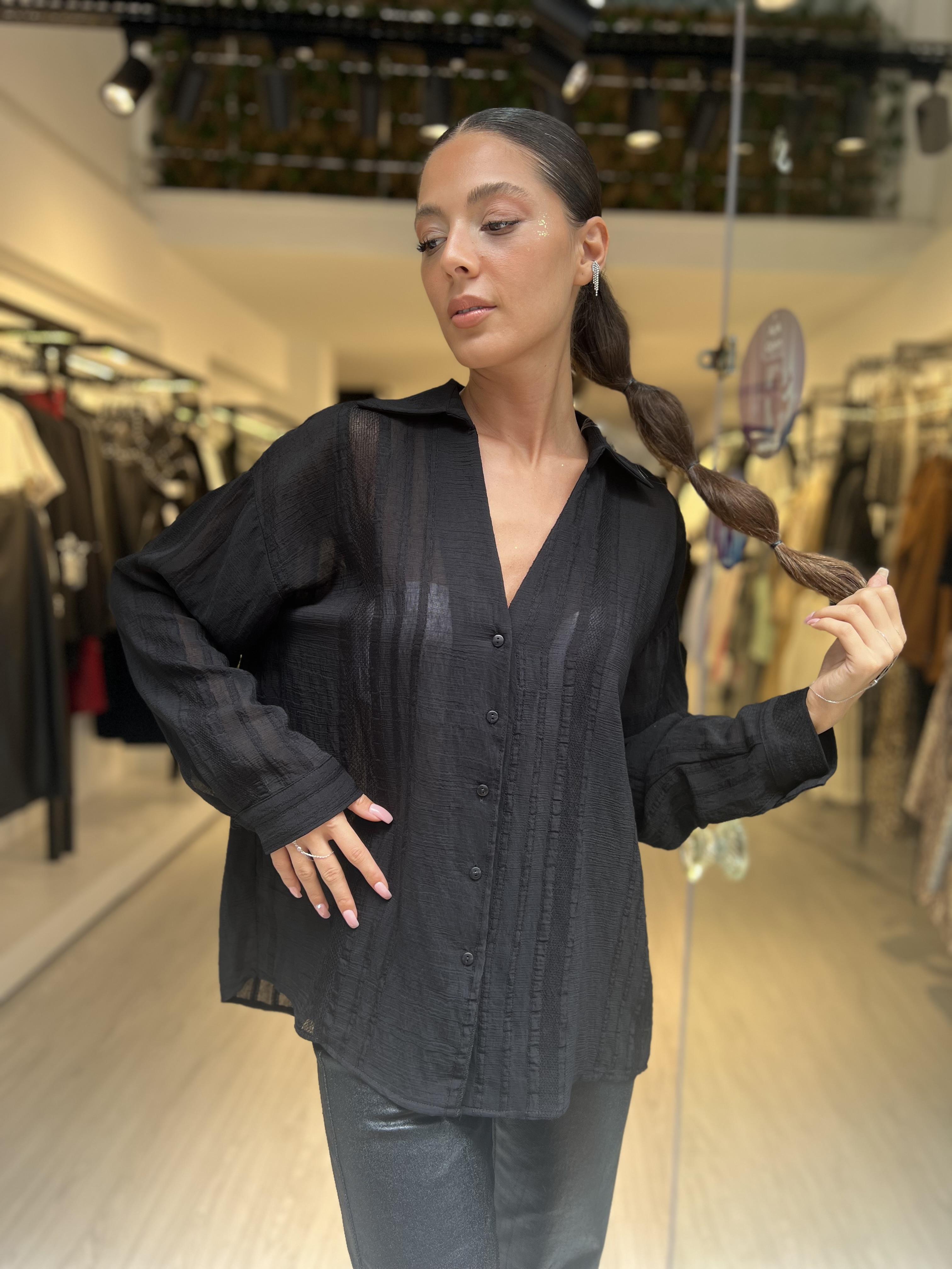 Pry Transparan Gömlek-Siyah