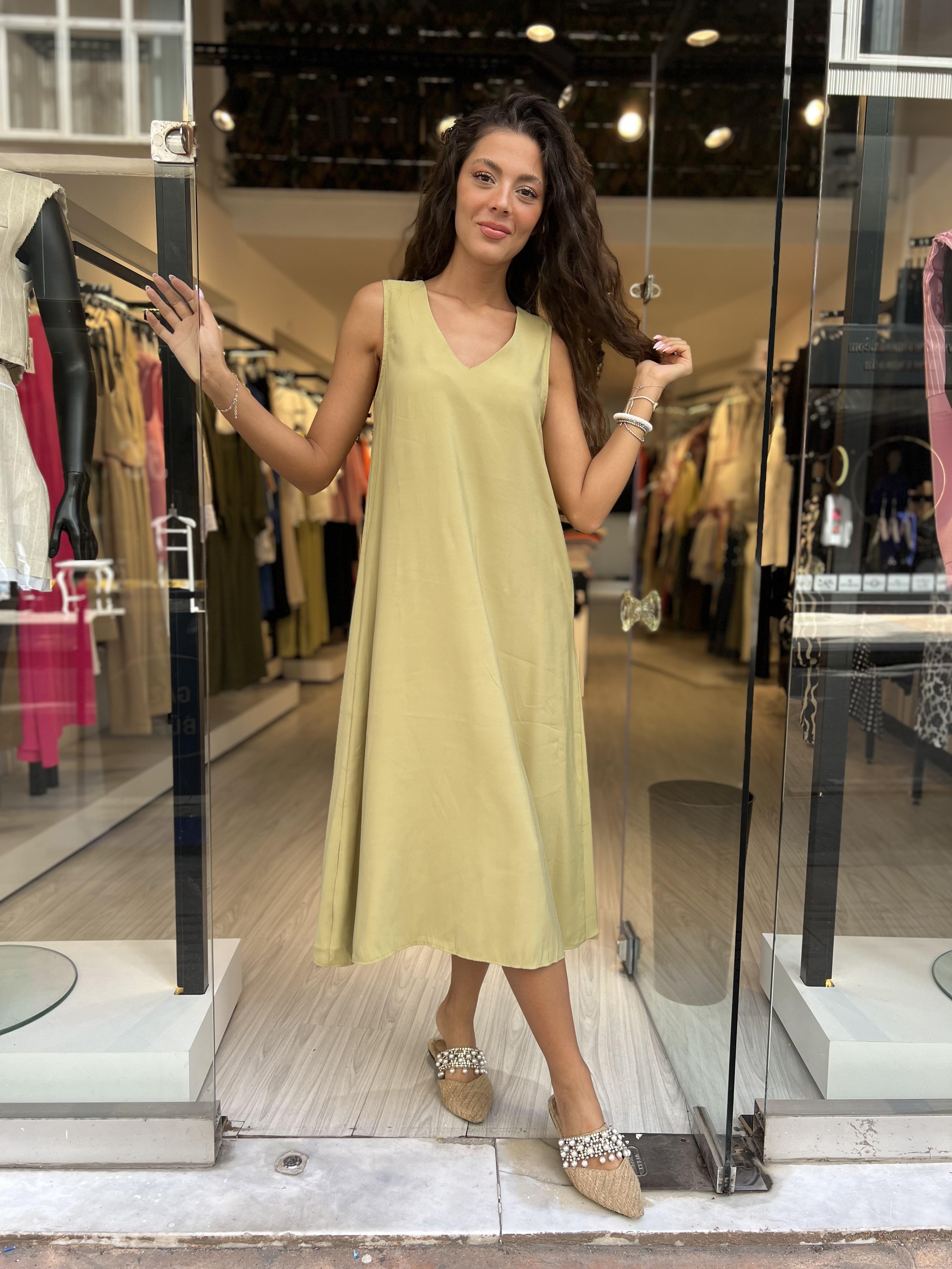 Pry V Yaka Elbise-Yeşil