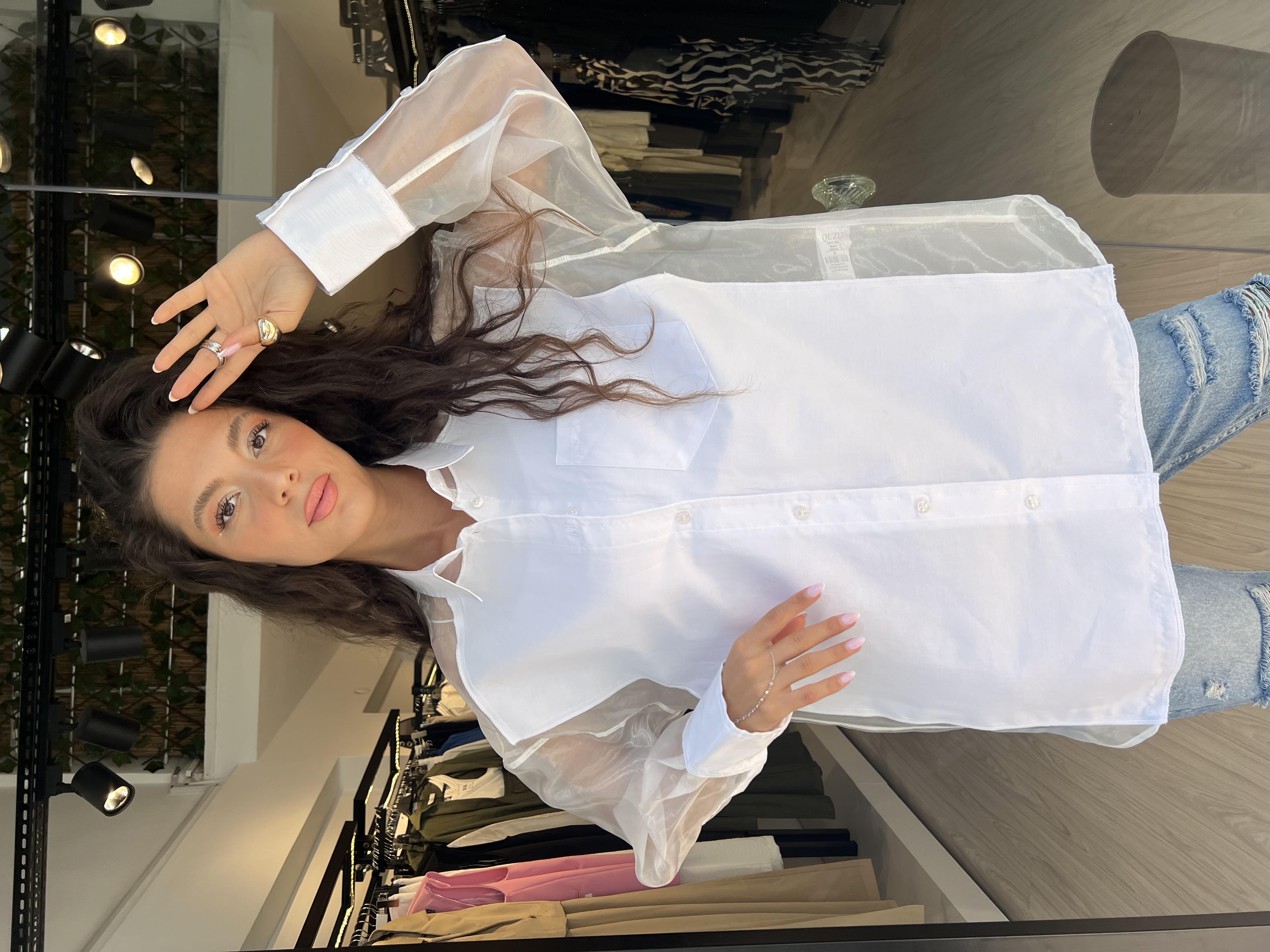 Q.Organze Tül Detaylı Gömlek-Beyaz