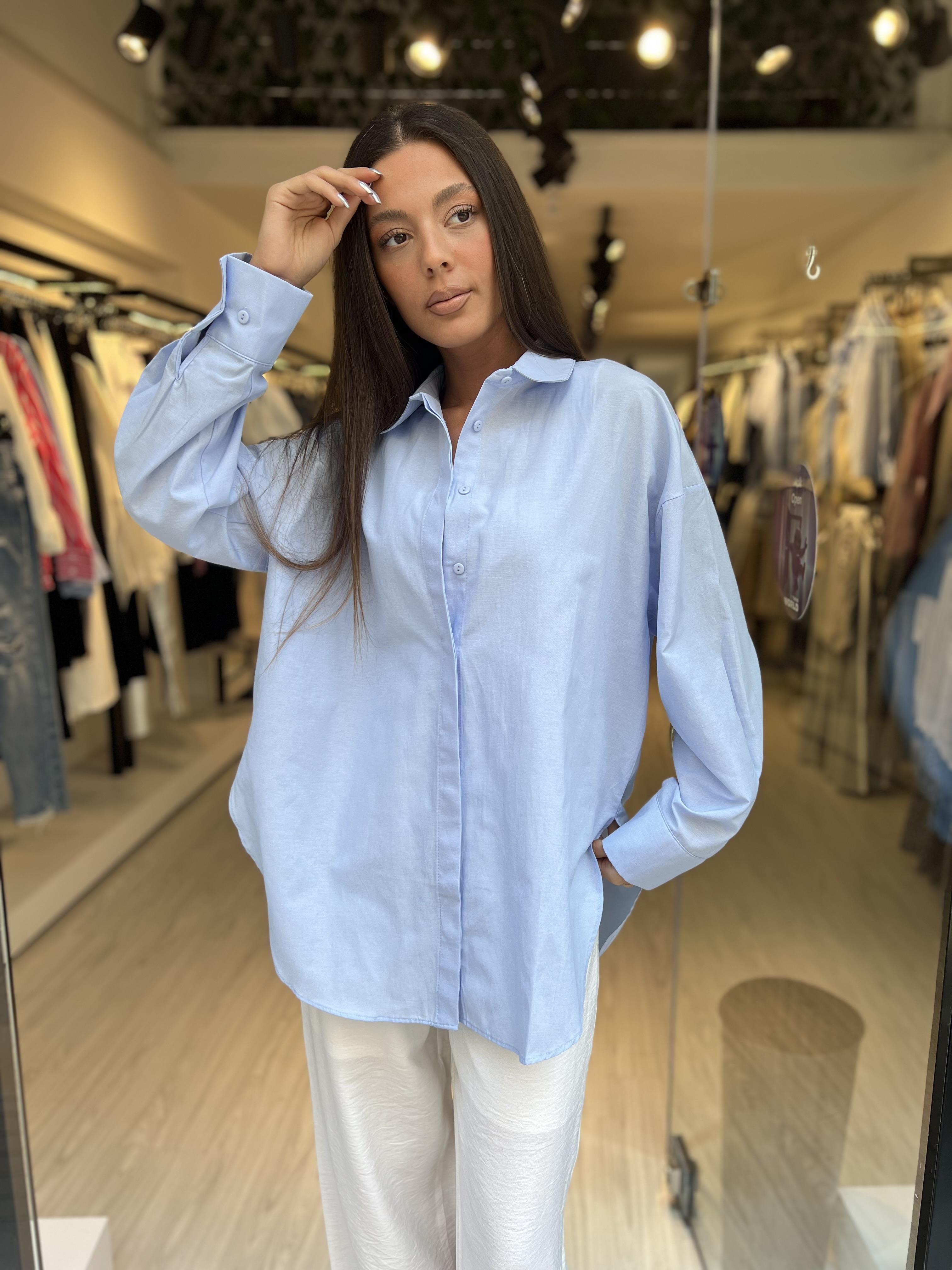 Q Owersize Gömlek-Mavi