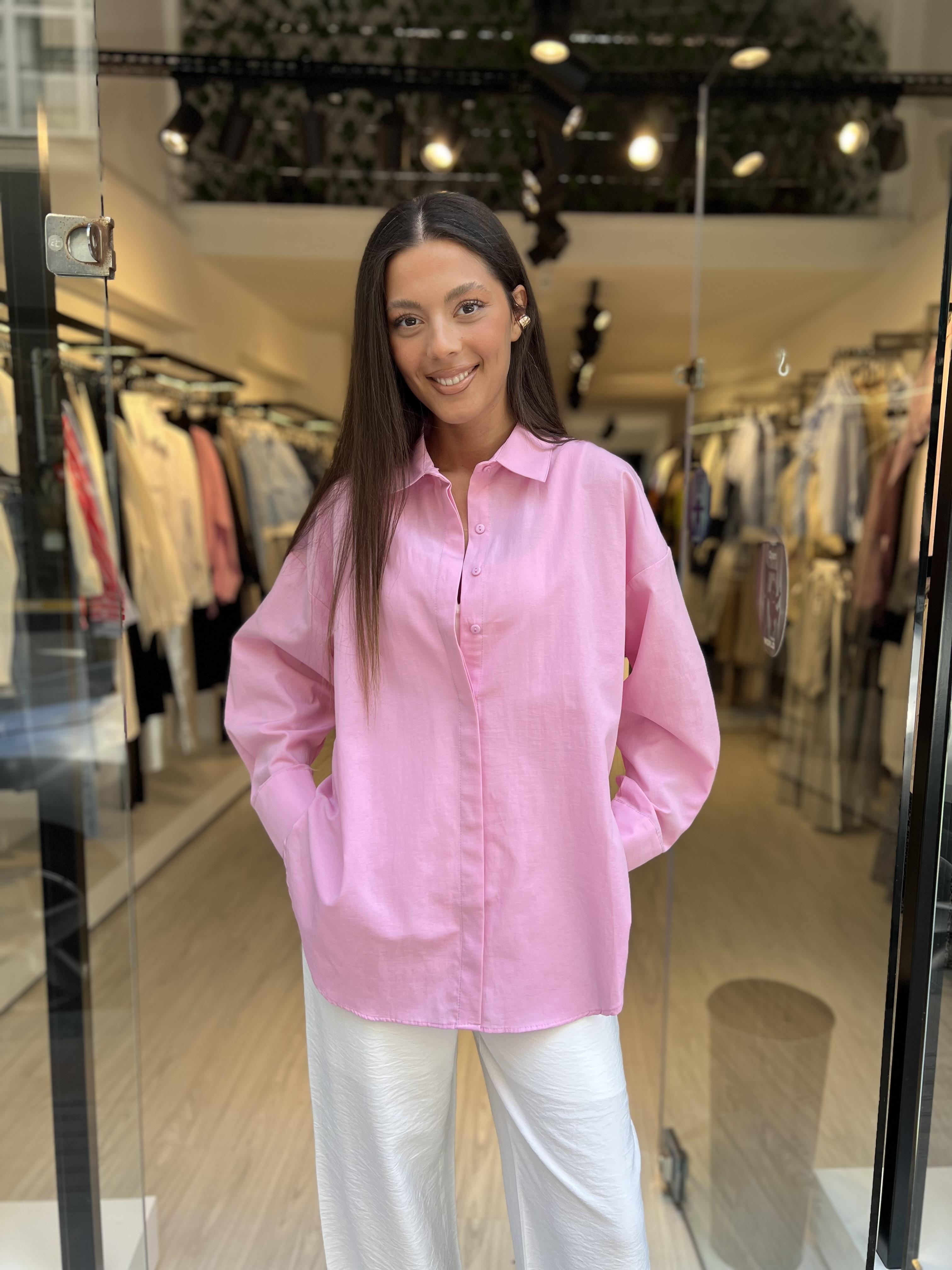 Q Owersize Gömlek-Pembe 