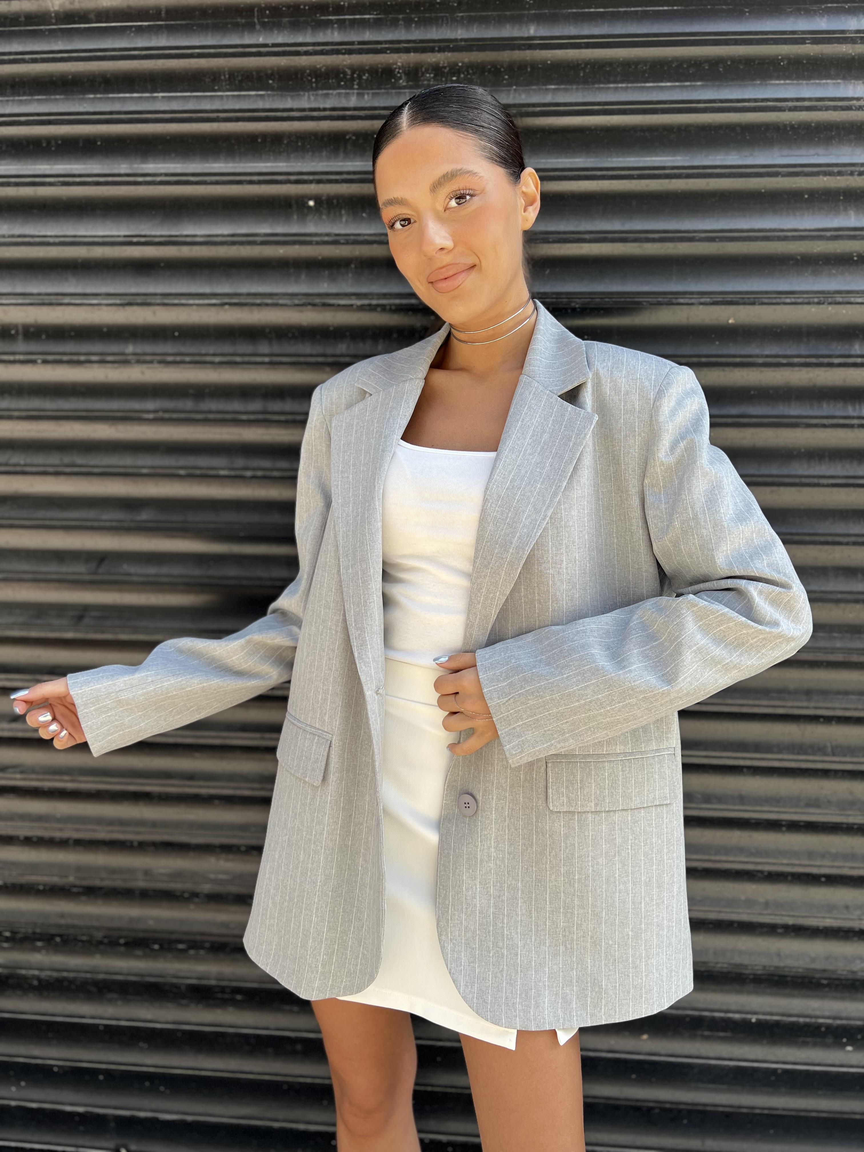 Rbn Çizgili Ceket-Gri