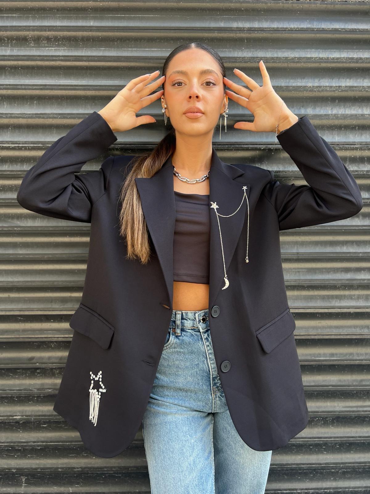 Rbn Taşlı Ceket-Siyah