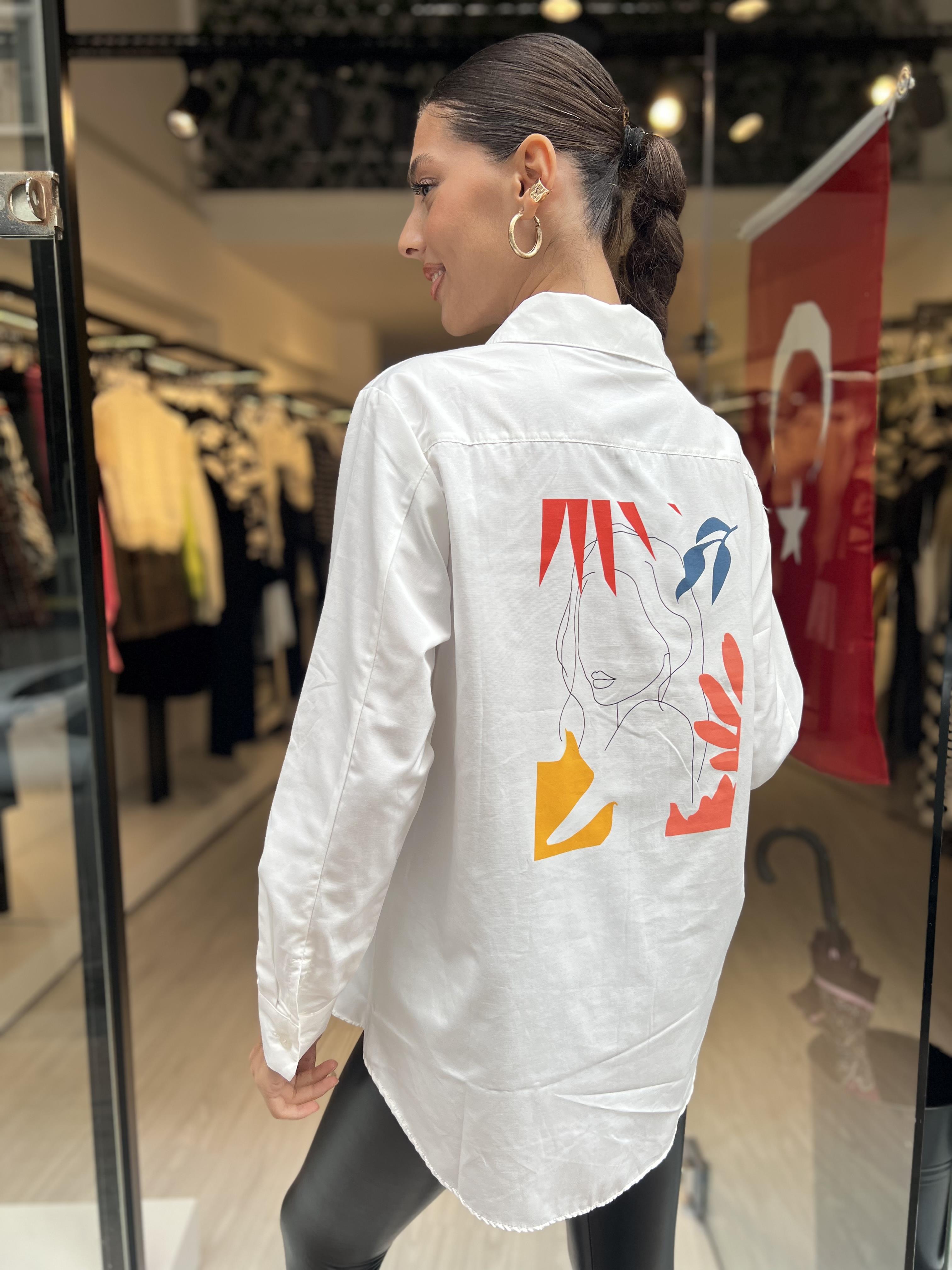 Sırtı Desenli Gömlek -Ekru