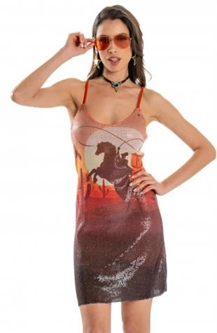Full Sequins Far West Short Dress