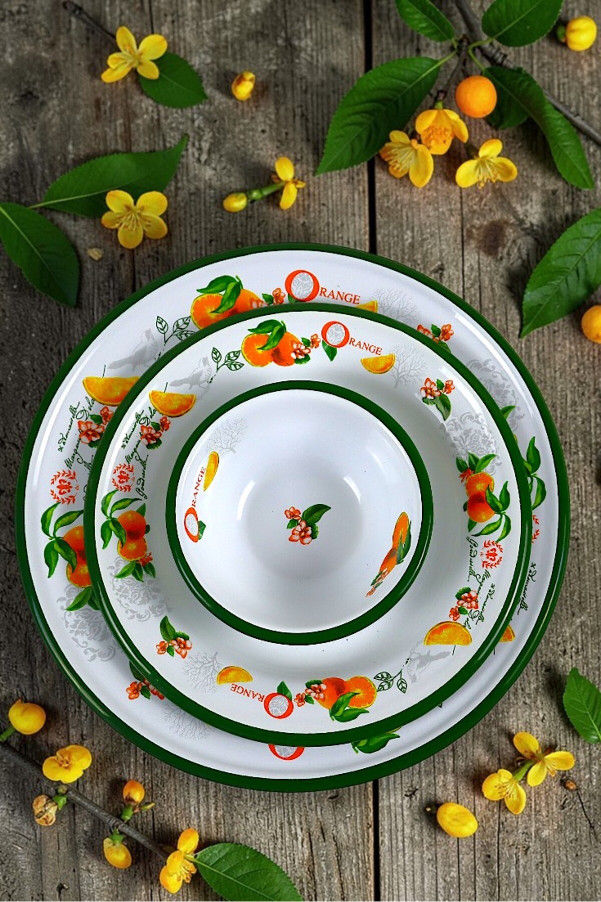 13-24-30 No 3'lü Emaye Yemek Tabağı, Tabak Servis, Yemek, Kamp Piknik, Çeyiz, Hediye