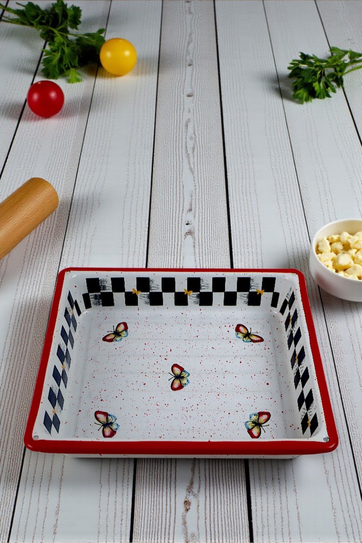 27x30 cm 5,5 No Emaye Fırın Tepsi Dikdörtgen Tepsi 30 Cm