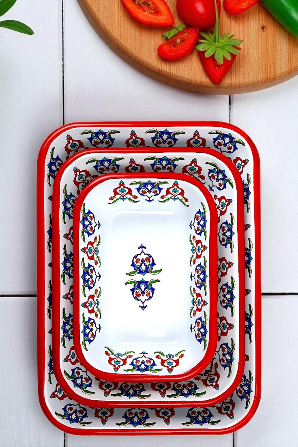 28-22-13 No Emaye Dörtgen Tabak Meze Kahvaltılık Kamp Piknik