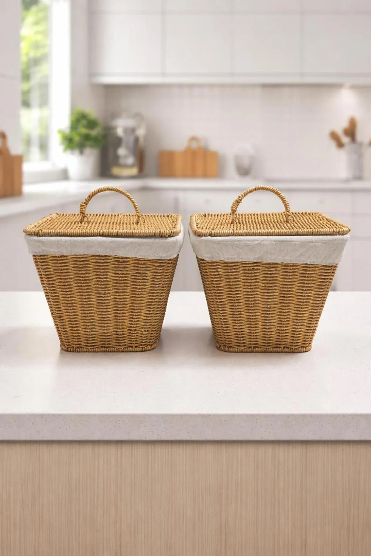 2'li Set Kapaklı Rattan Sepet 22,5x25 Cm – Patates Soğan Sepeti