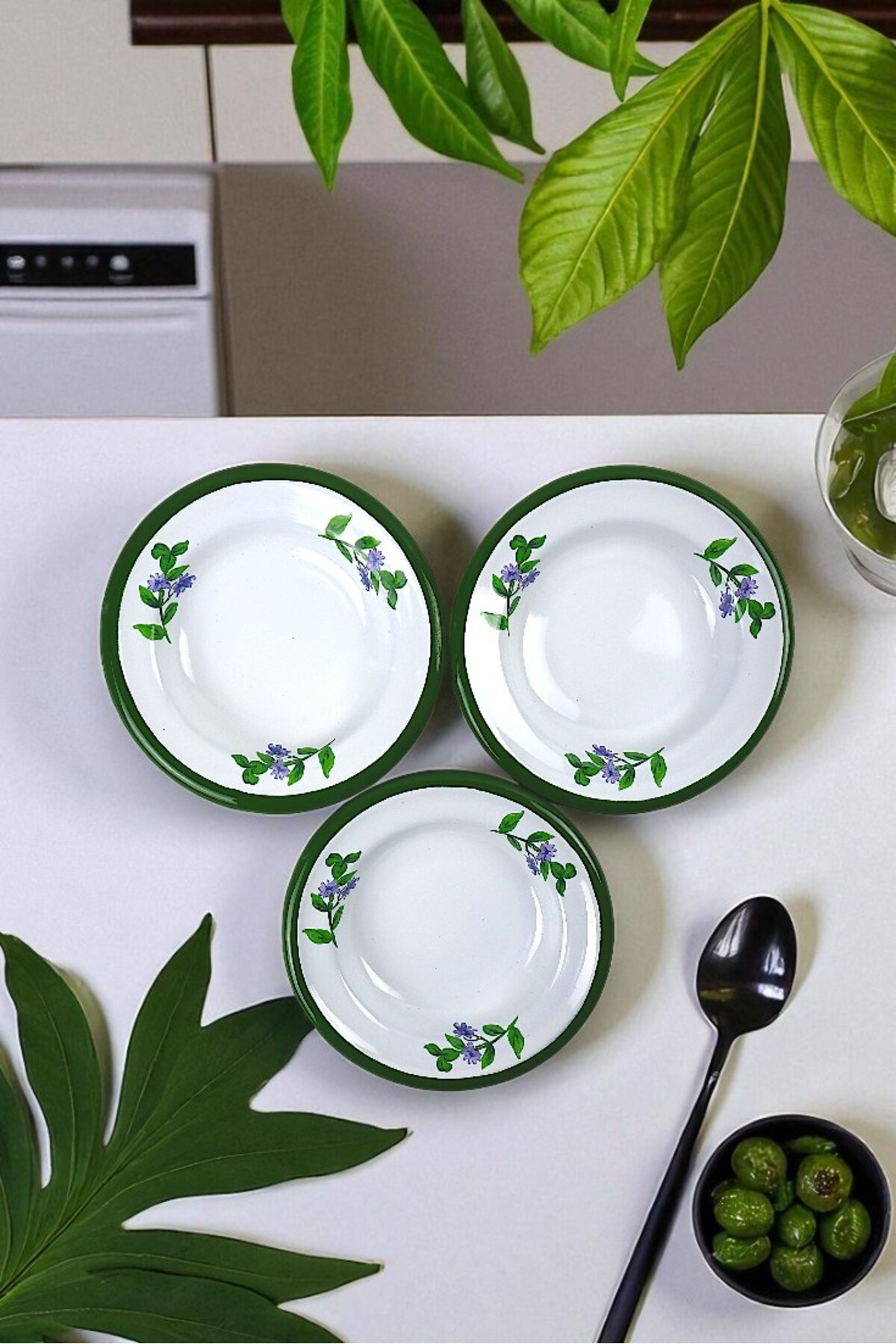 3 Parça 14Cm Emaye Tabak Set ,Kahvaltı Tabağı,Reçellik, Zeytin, Peynir Tabağı, Çeyiz, Yılbaşı Hediye