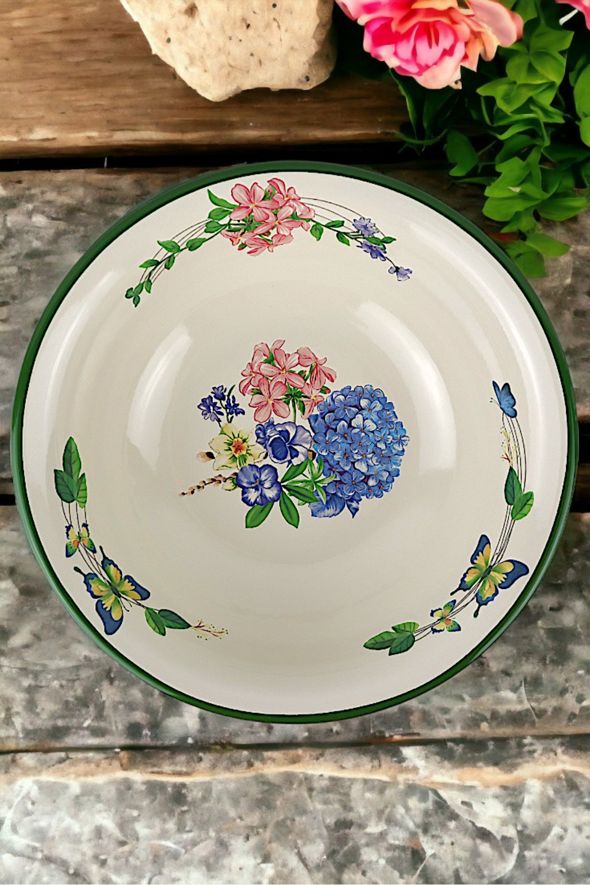 32 Cm 3.5Litre Emaye Leğen Çırpma ve Karıştırma Kabı, Hamur Leğeni. Meyvelik. Çeyiz.  Büyük Kase