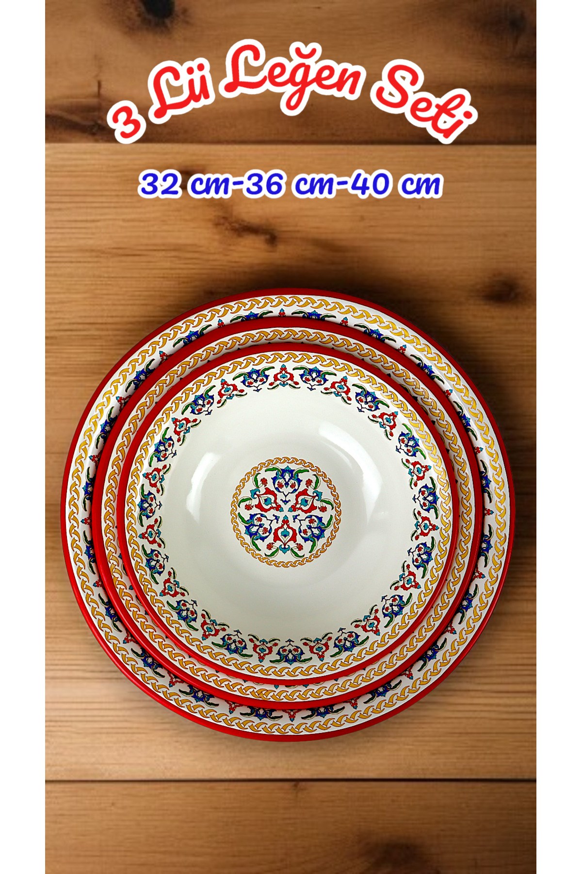 32 Cm-36 Cm-40 Cm 3 Lü Emaye Leğen Çırpma Ve Karıştırma Kabı, Hamur Leğeni,Meyvelik, Çeyiz, Hediye,