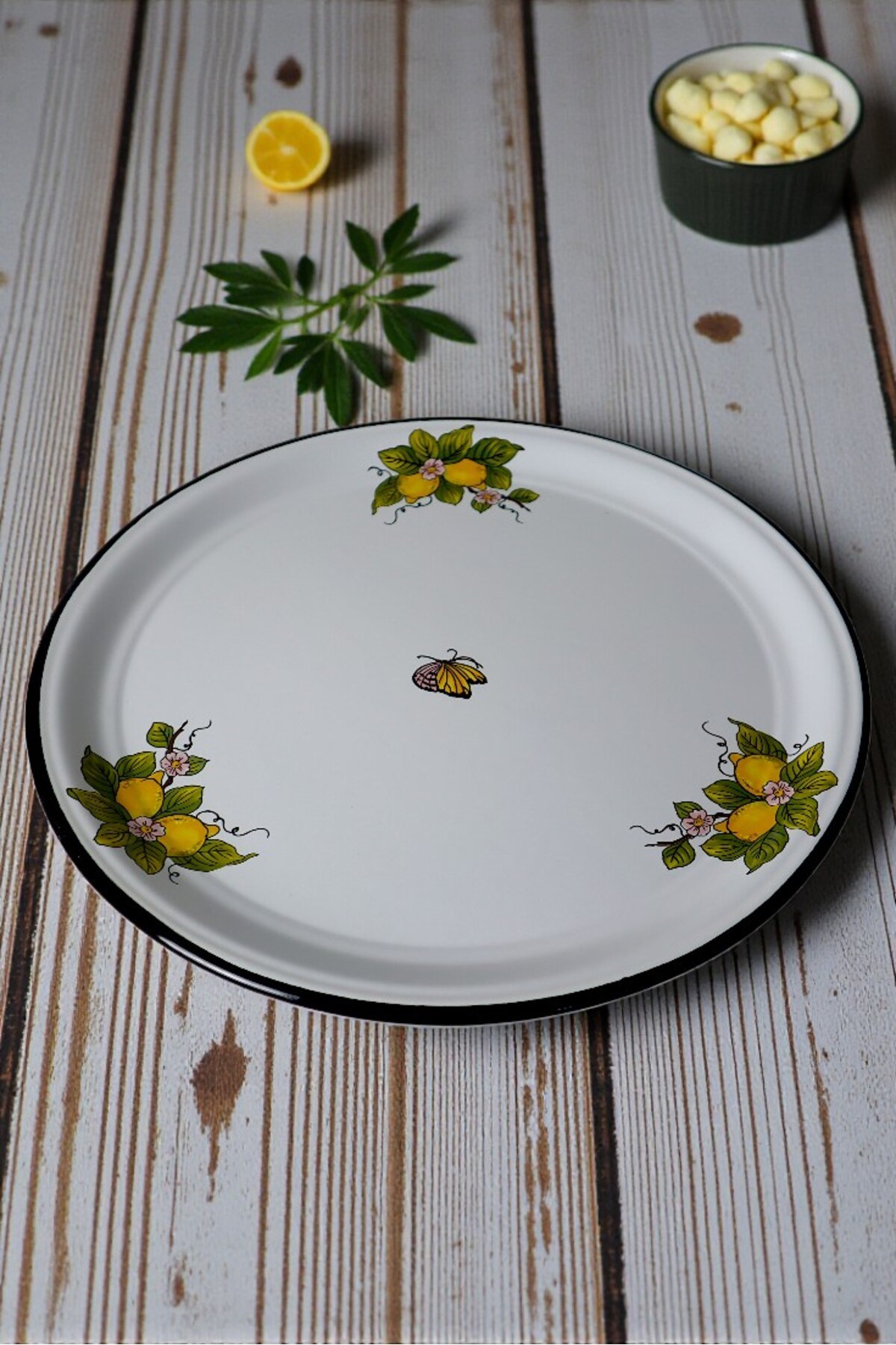 50 No Emaye Sini Sofra, Yemek Sunum Tepsi, Yer Sofrası Çinko ~48 Cm