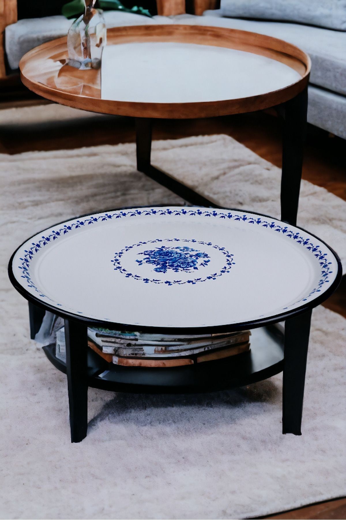 70 No Emaye Sini Sofra, Yemek Sunum Tepsi, Yer Sofrası Çinko ~68 Cm