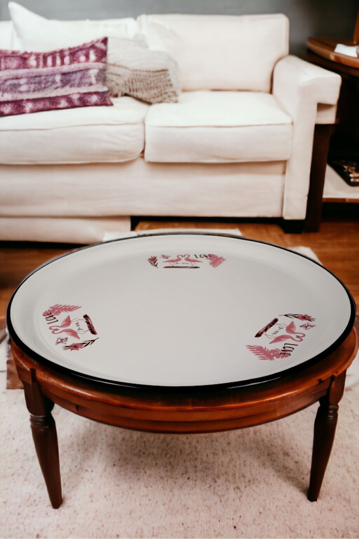 70 No Emaye Sini Sofra, Yemek Sunum Tepsi, Yer Sofrası Çinko ~68 Cm