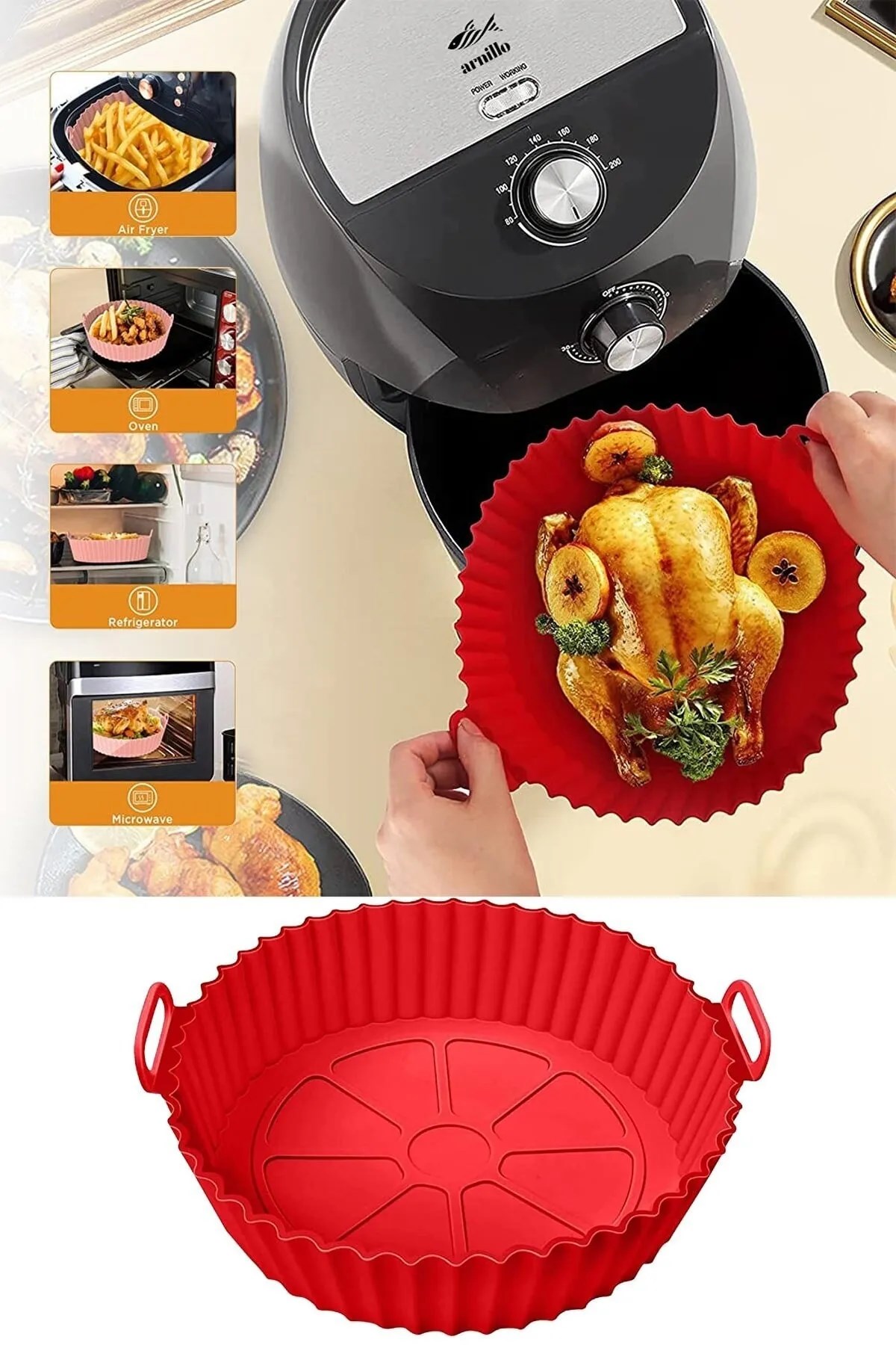 Airfryer Silikon Pişirme Kalıbı Kırmızı (Bpa Free)