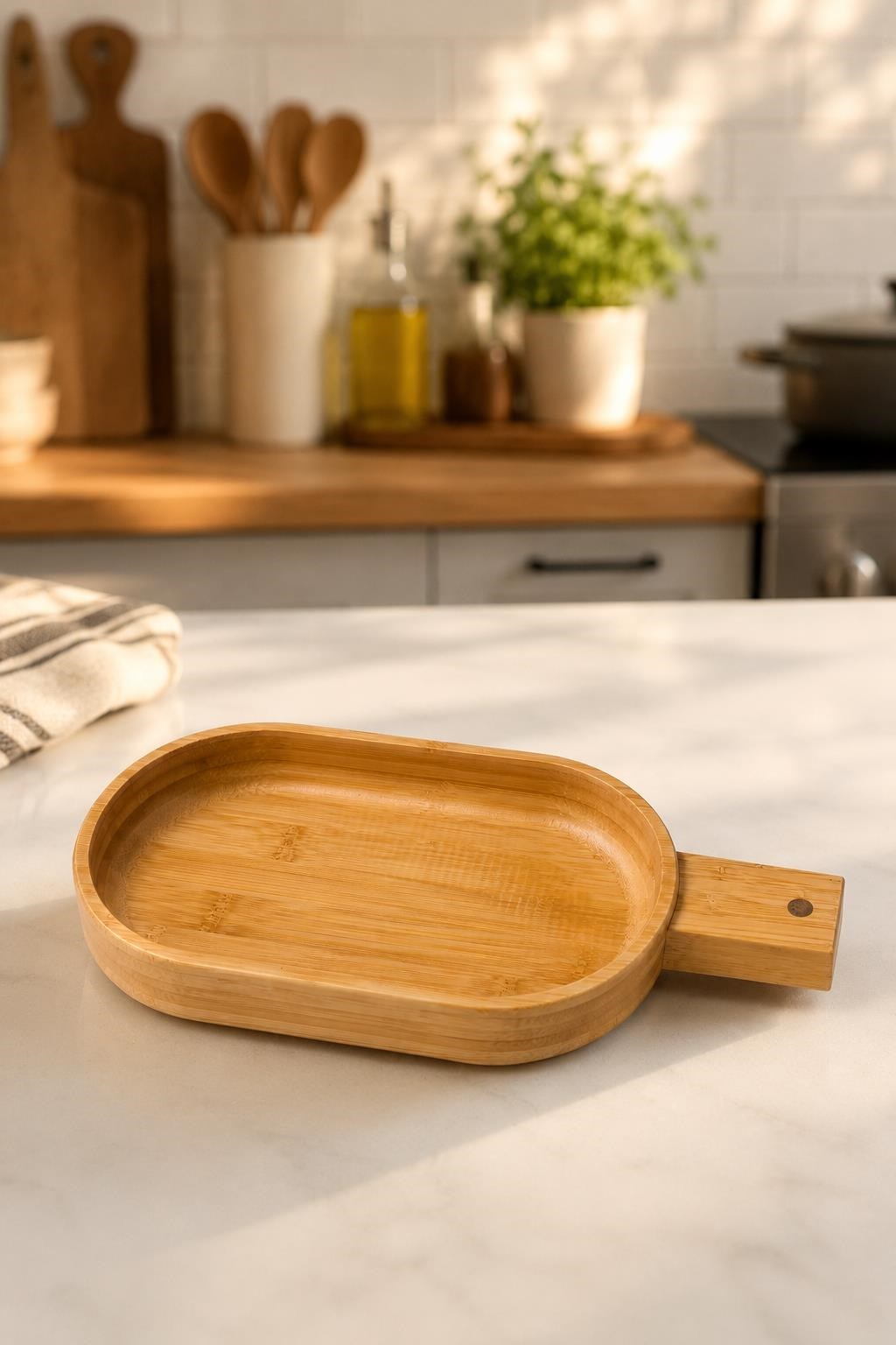 Bambu Saplı Sunum Tabağı 31x13 cm Kahvaltılık ve Atıştırmalık Servis Tepsisi