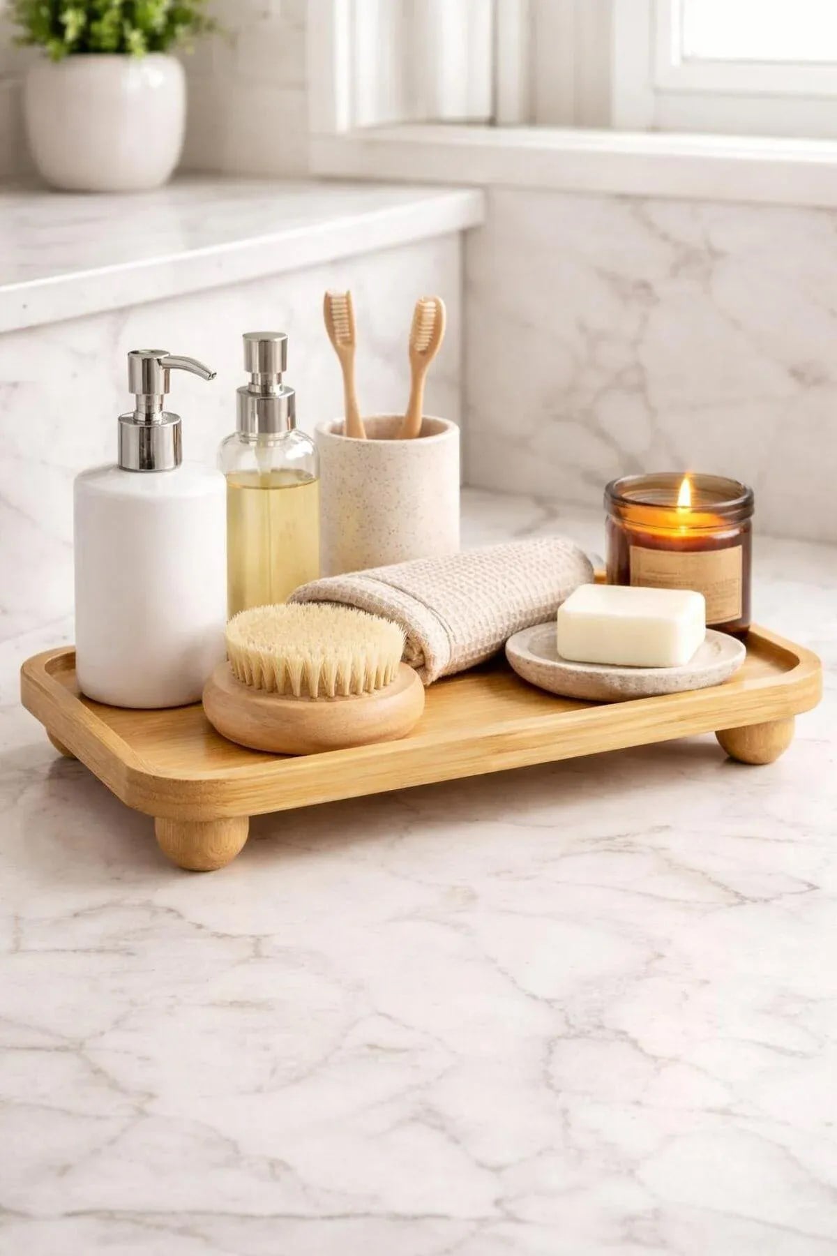 Bambu Sunumluk Stand – Yağlık & Baharatlık Organizer