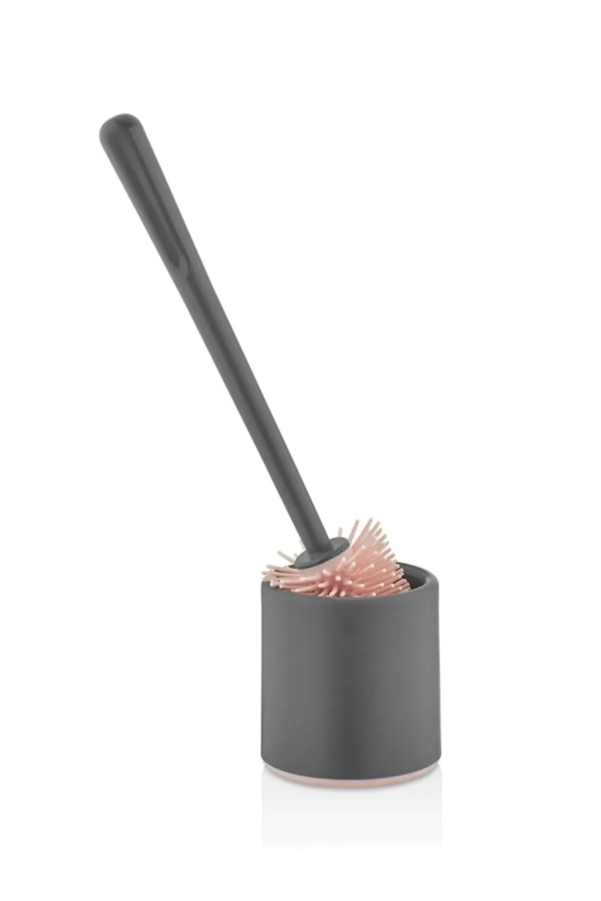 Gri Oval Silikon Tuvalet Fırçası - Pratik Wc Banyo Klozet Fırçası