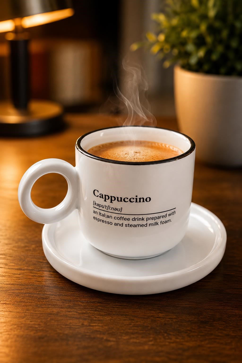 Kulplu Cappuccino Kahve Bardağı ve Tabak Seti Modern Tasarım Seramik Kahve Kupası Kahve Sunum Seti