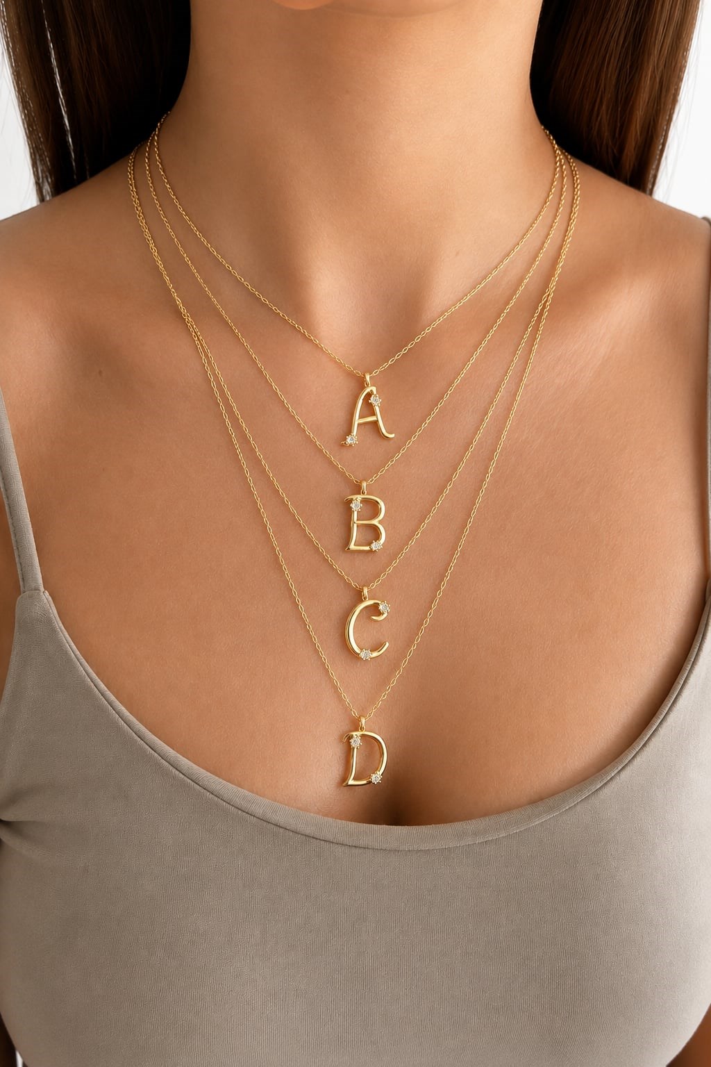 Özel Seri 14K Taş Detaylı Harf Kolye