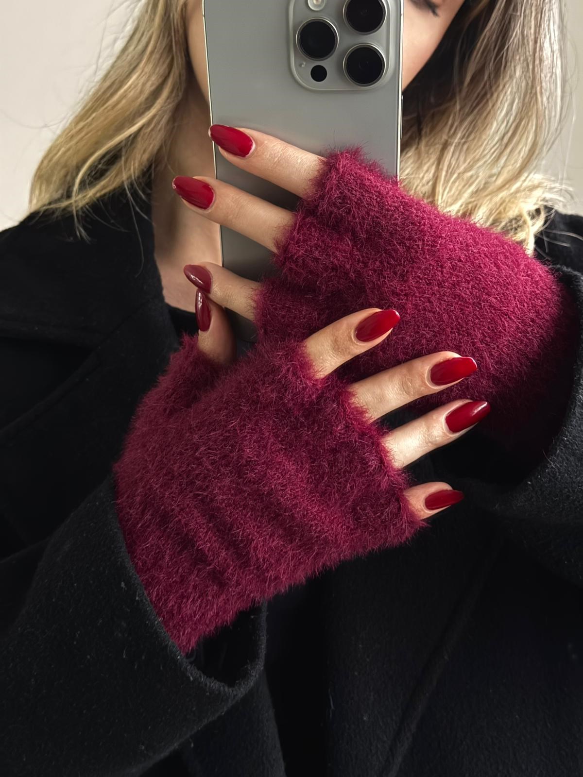 Soft Touch Kesik Eldiven Bordo