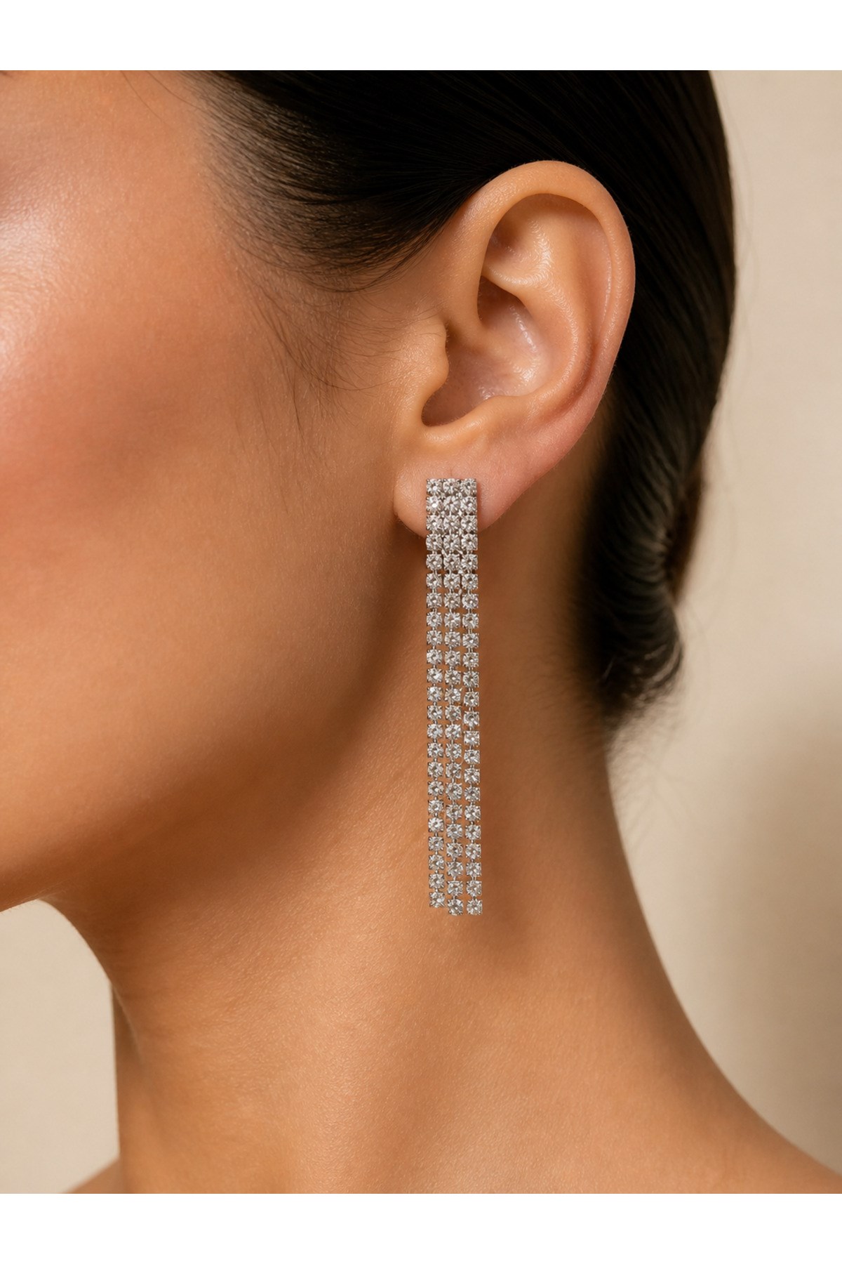 Taşlı Sallantılı Kadın Zirkon Görünümlü Küpe 6 cm Silver Renk Abiye Şık Küpe