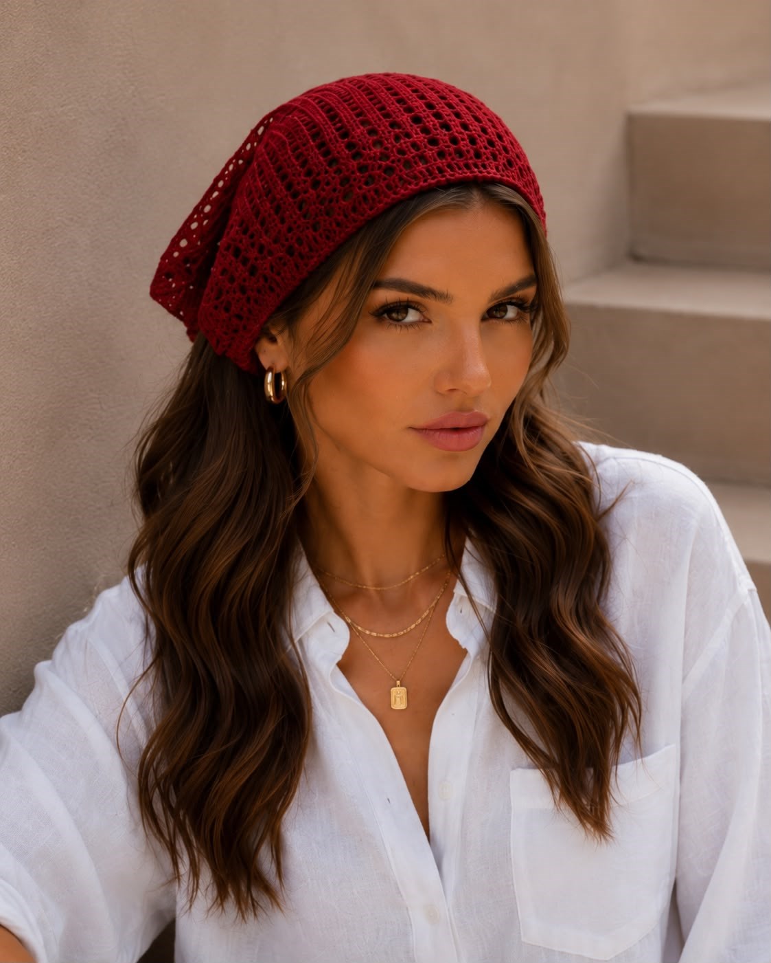 Triko Delikli Örgü Bandana