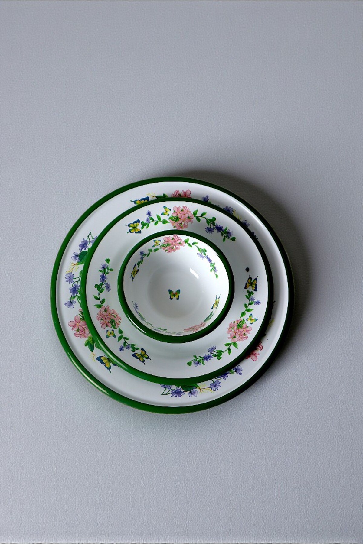 13-24-30 No 3'lü Emaye Yemek Tabağı, Tabak Servis, Yemek, Kamp Piknik, Çeyiz, Hediye