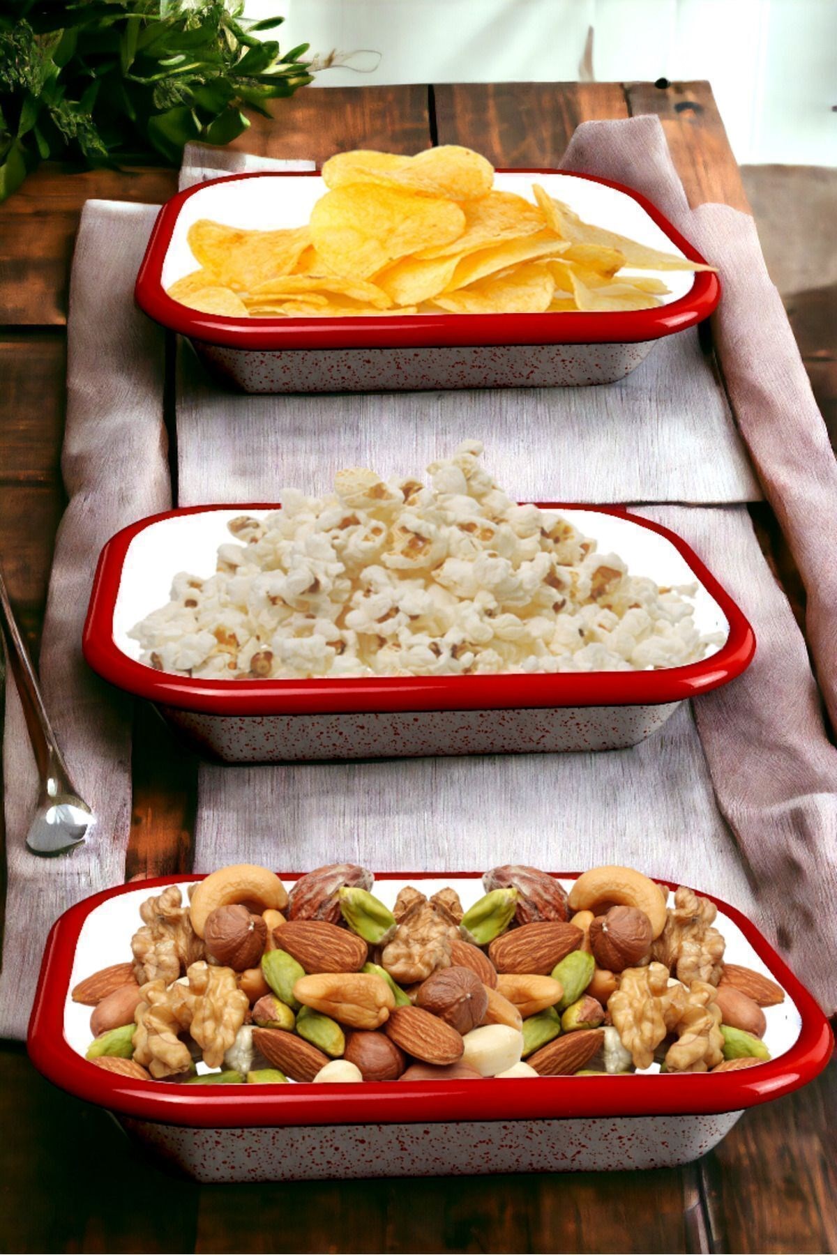 13 No Emaye Dörtgen Tabak Meze Kahvaltılık Kamp Piknik