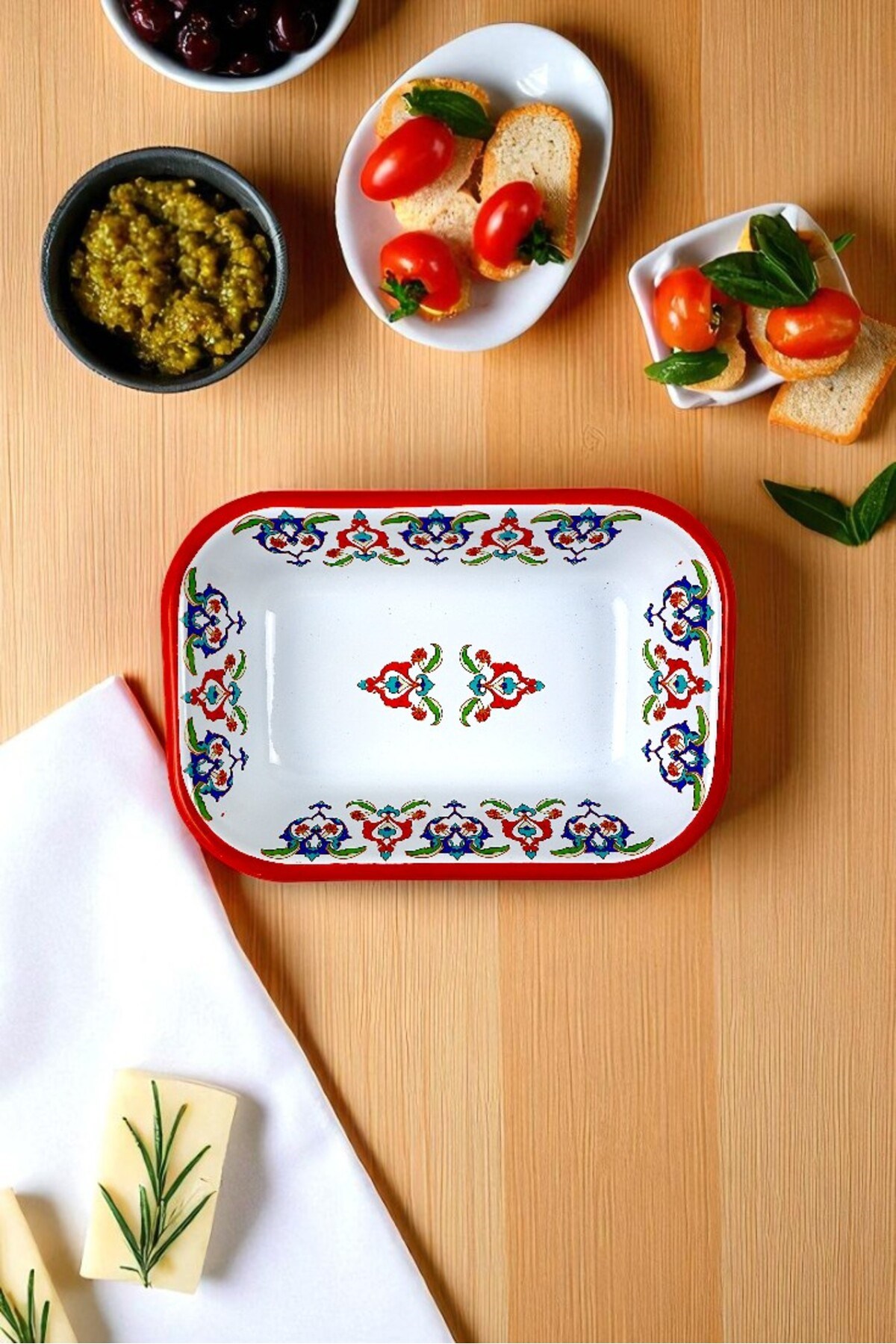 13 No Emaye Dörtgen Tabak Meze Kahvaltılık Kamp Piknik